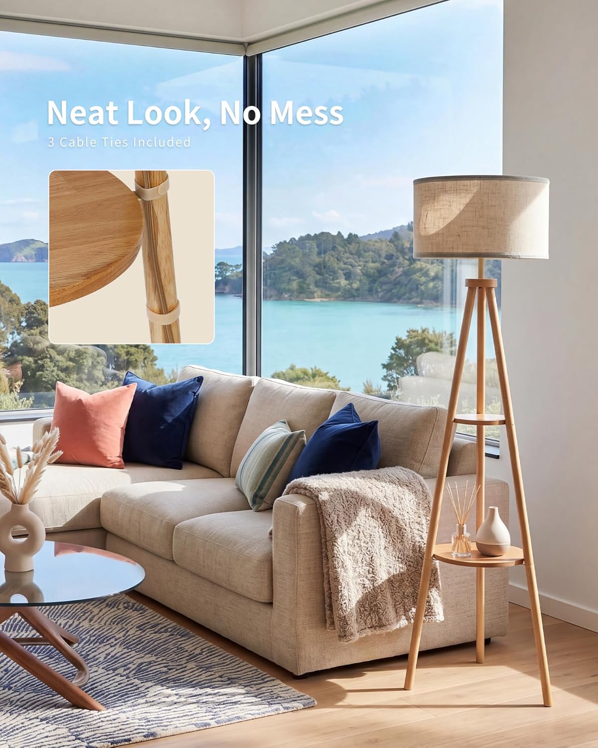 Tripod Floor Lamp with Linen Lampshade
