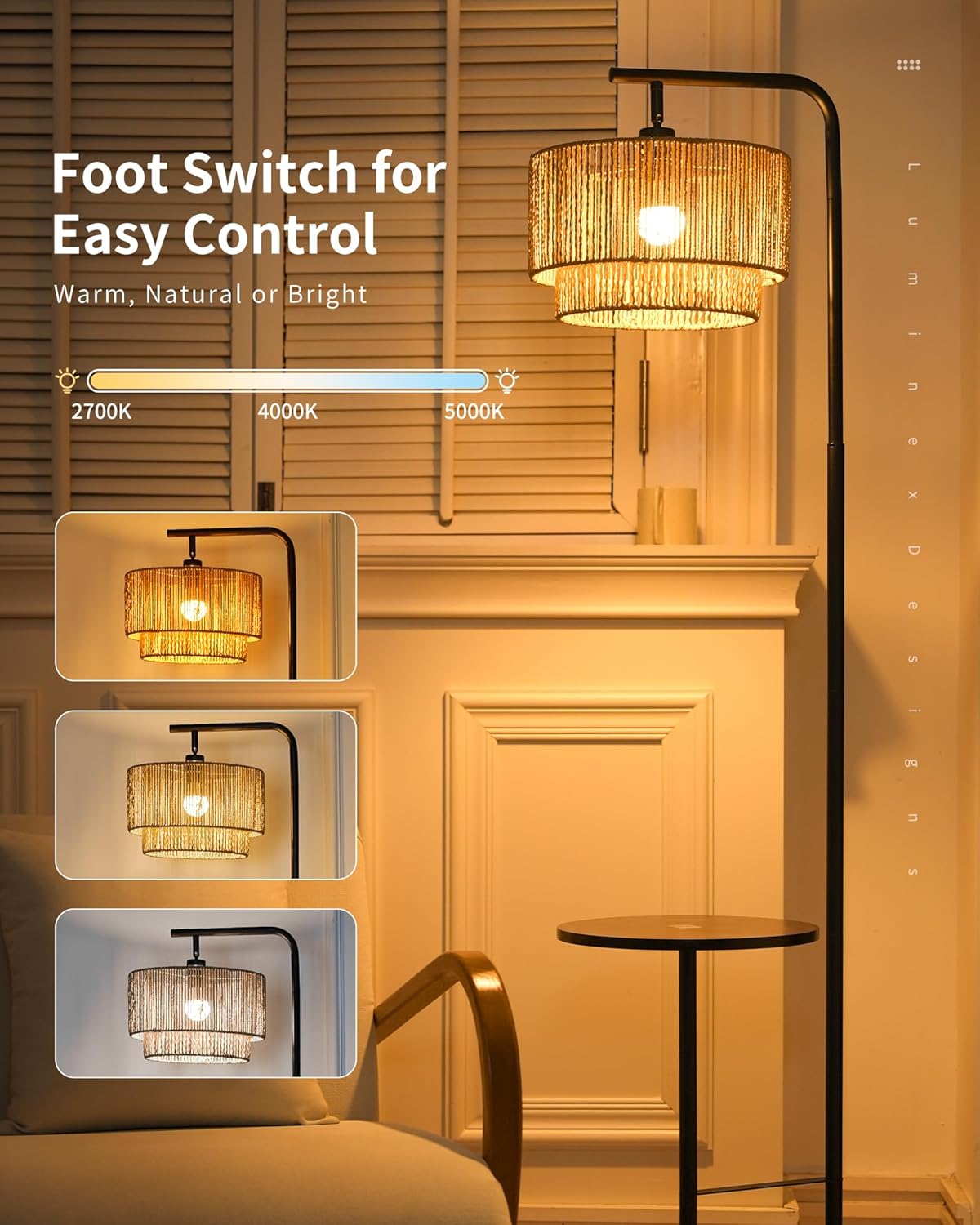 LuminexDesigns Rattan Floor Lamp for Living Room