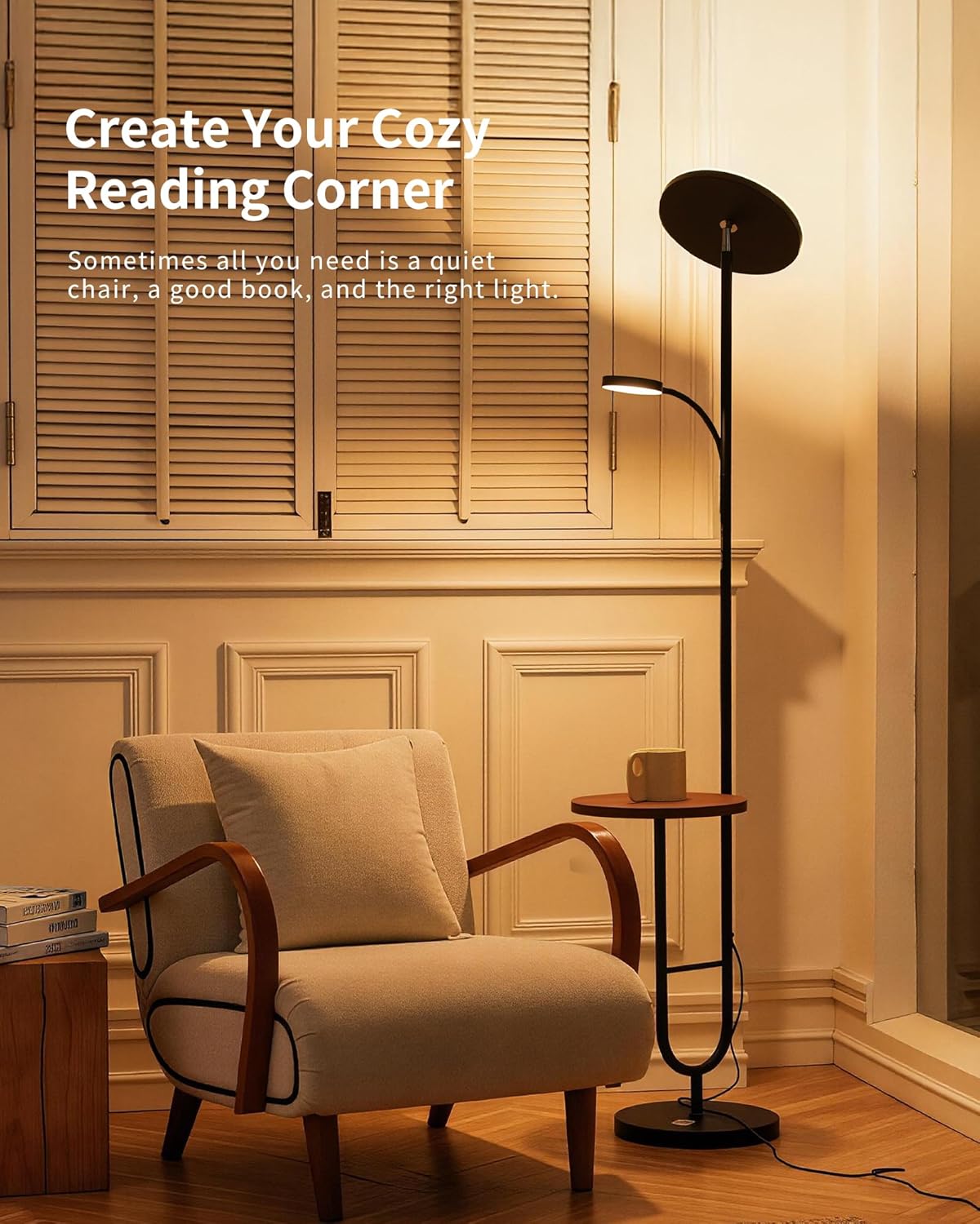 LED Uplighter Floor Lamp with Table & Reading Light