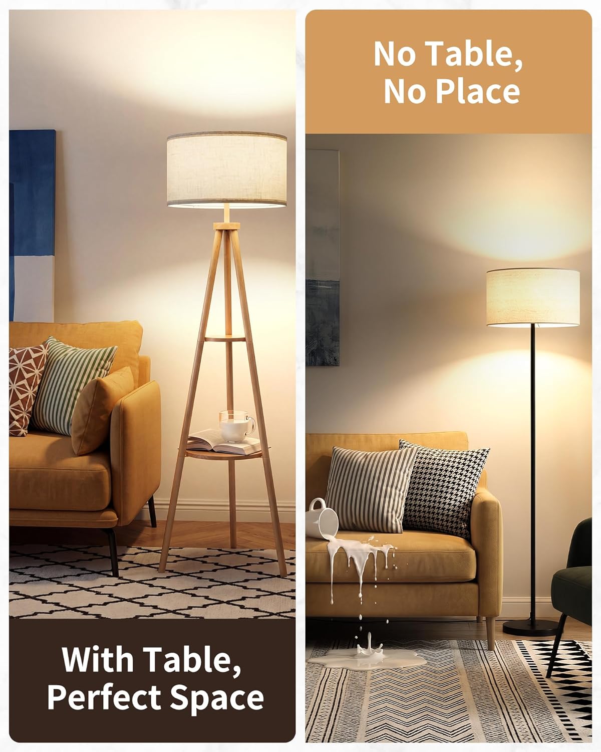 Tripod Floor Lamp with Linen Lampshade