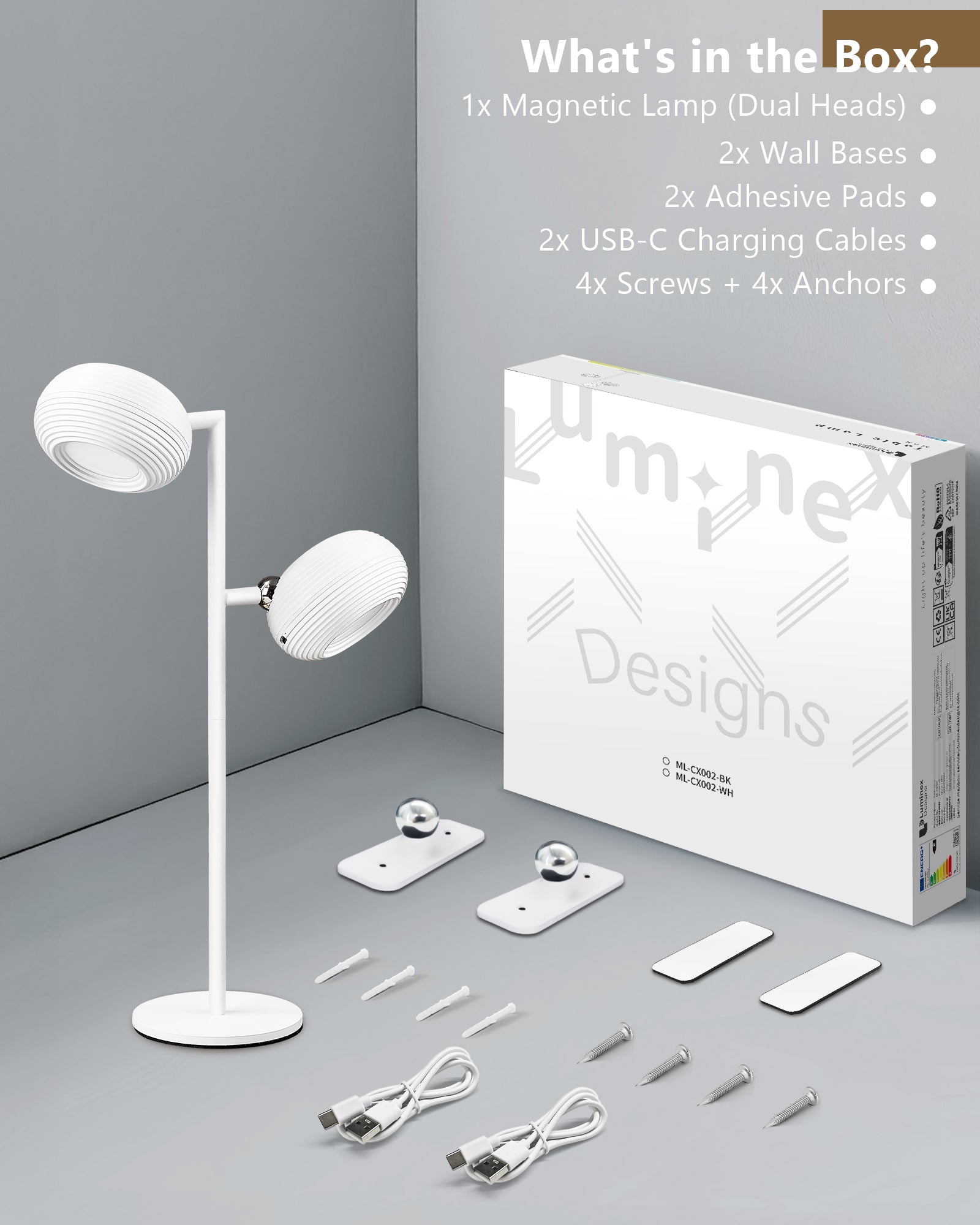 Dimmable LED Wireless Table Lamp with Magnetic Detachable Lamp Head - White