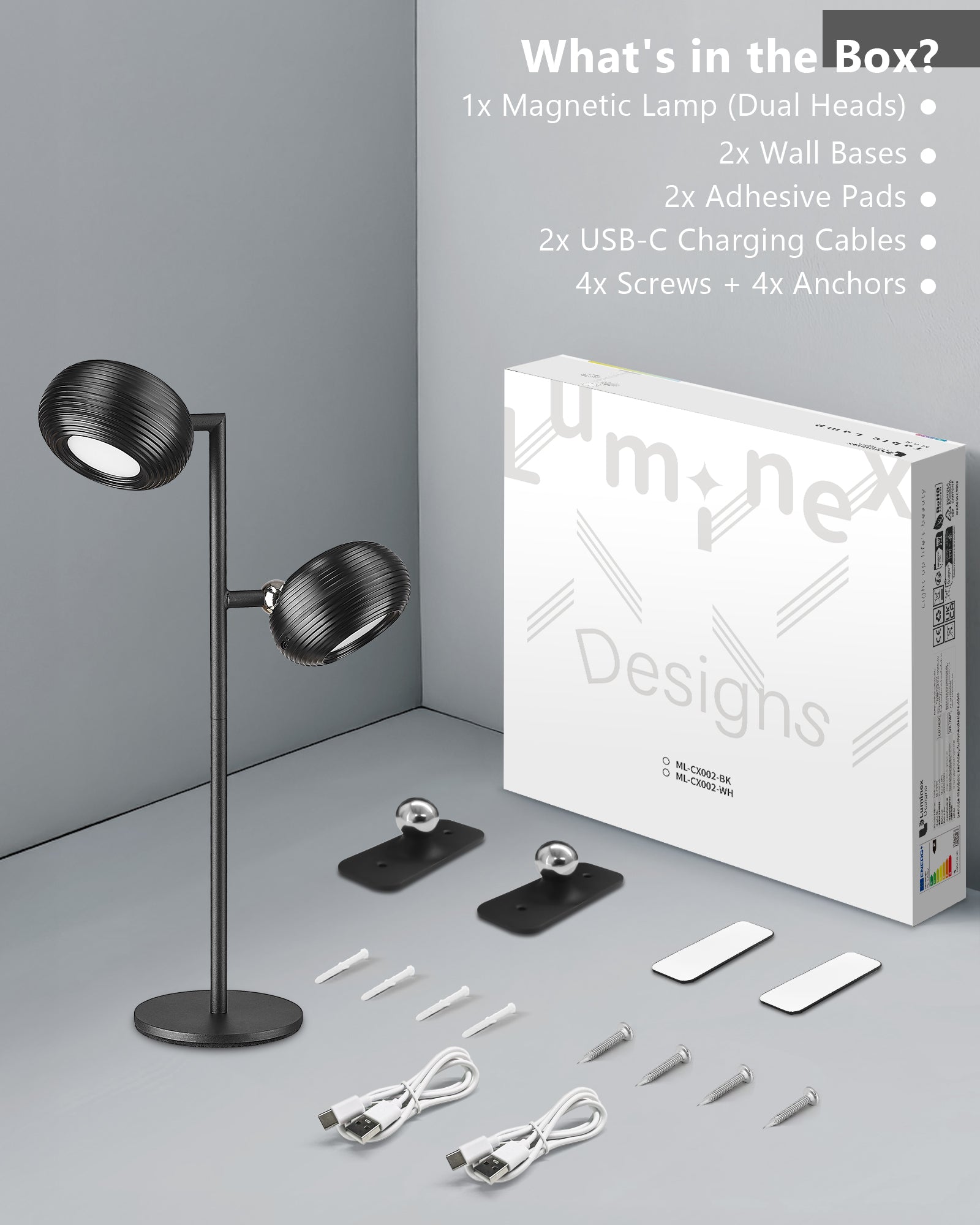 Dimmable LED Wireless Table Lamp with Magnetic Detachable Lamp Head - Black