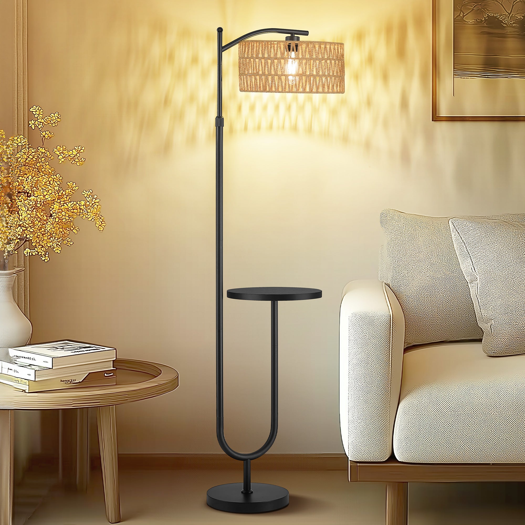 165cm Fabric Shade Floor Lamp with Side Table