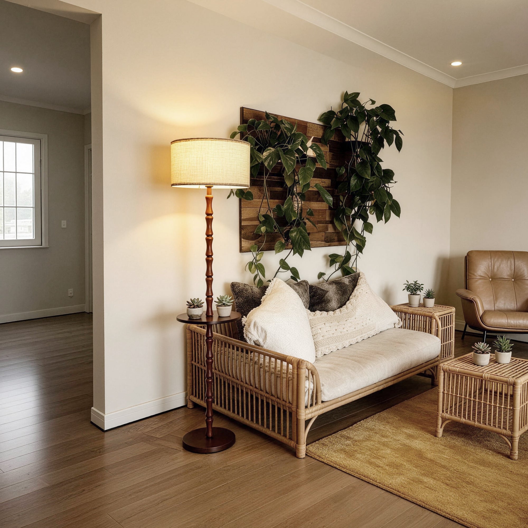 Vintage Wooden Floor Lamp Walnut with Shelf WOVI FL13