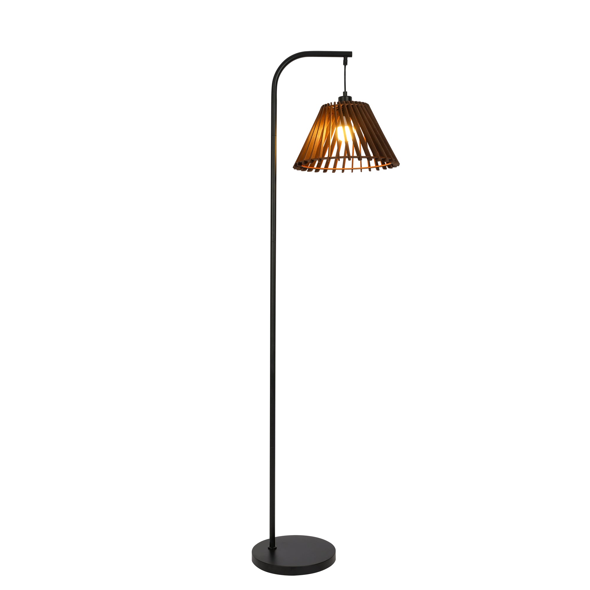 Vintage Floor Lamp with Wooden Shade for Living Room WOVI FL24