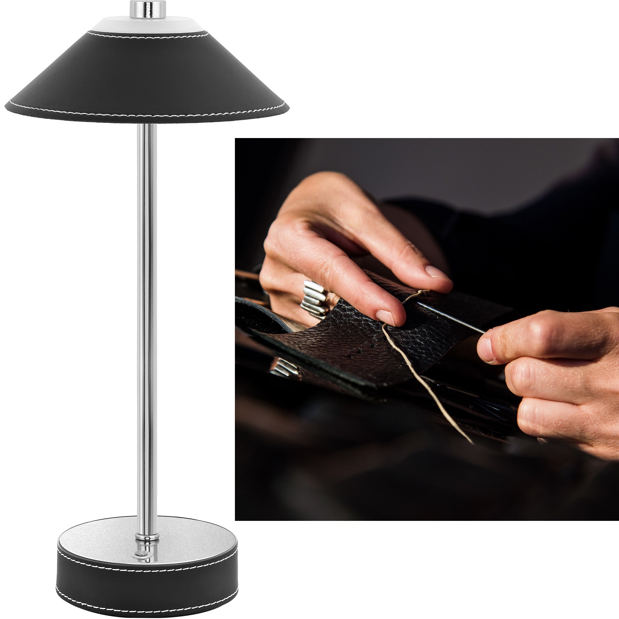 LED Table Lamp Wireless - Touch Dimmable, 3000K/4500K/6000K, USB-C Rechargeable with 5200mAh Battery, Leather Design, Magnetic Base, Memory Function, for Bedroom, Living Room, Office
