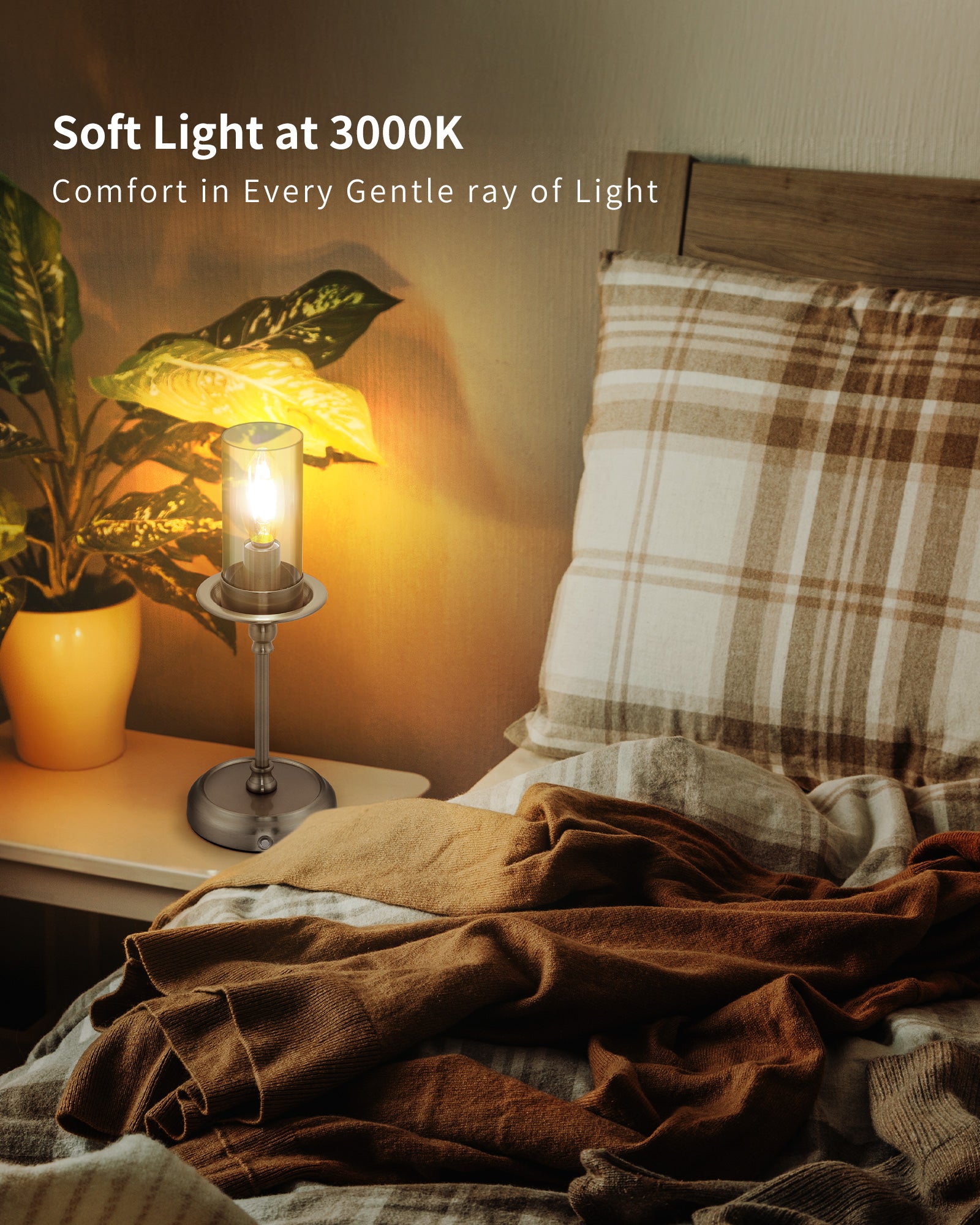Bedside Lamps, 5200 mAh Rechargeable Cordless Table Lamps for Living Room with Bulb Included, Dimmable, Touch Control, 3-in-1 Shade, for Bedroom, Dining,Home Décor -Sliver