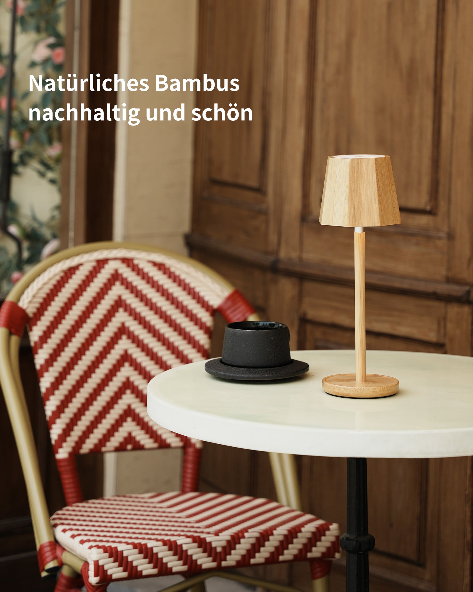 Bamboo LED Table Lamp Wireless Dimmable Lamp 3000K/4000K/6000K 5200mAh Camping Lamp