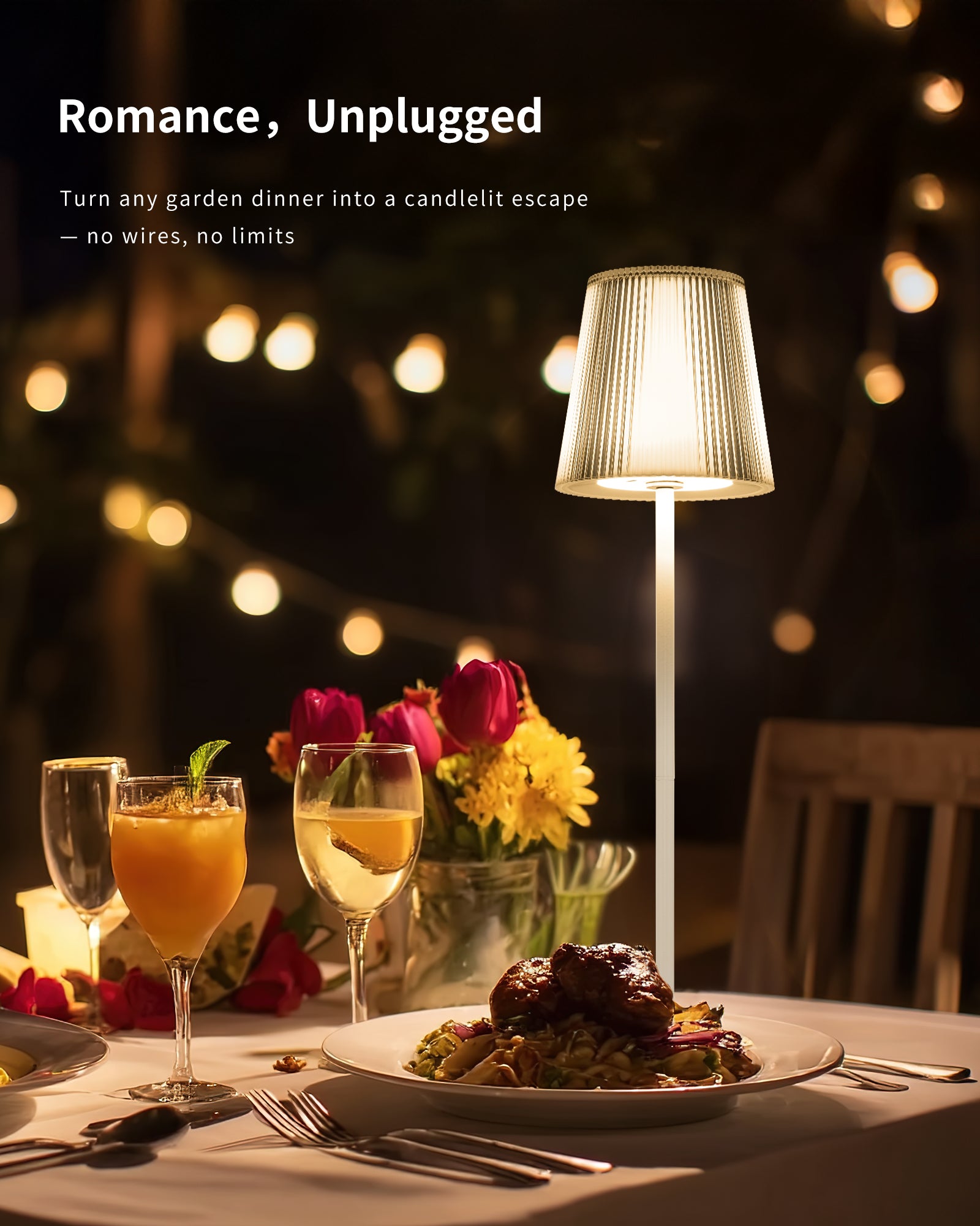 Table Lamp Wireless LED Dimmable Bedside Lamp & Rechargeable Table Lamp with Magnetic Lamp Head, 3000K White & RGB, IP54 Waterproof for Outdoor Bedroom Living Room Balcony Camping, White