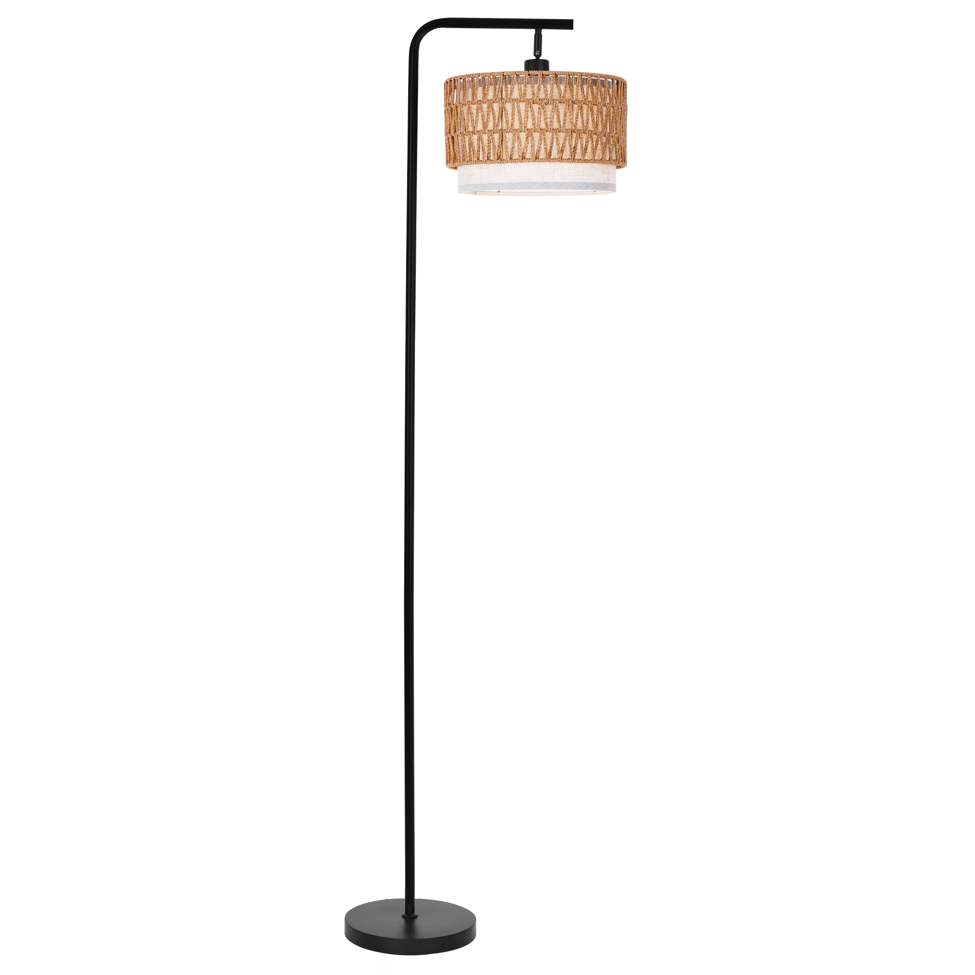 Rattan Floor Lamp Boho Floor Lamps for Living Room with Rattan & Fabric Shades, Foot Switch Control, Easy Assembly Tall Black Floor Lamp for Bedroom Office, Bulb not Included