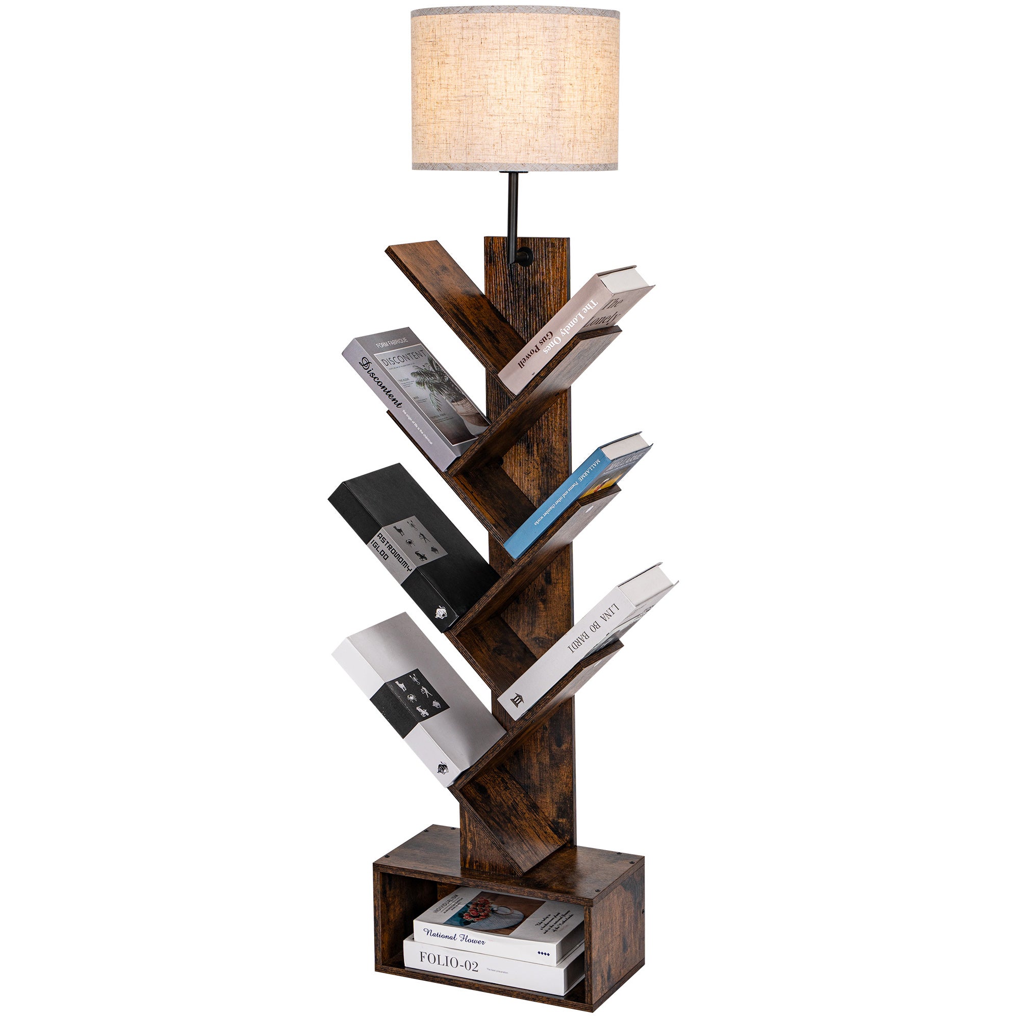 Tree Shaped Floor Lamp with Bookshelf E27 Base for Living Room Bedroom Office Without Bulb