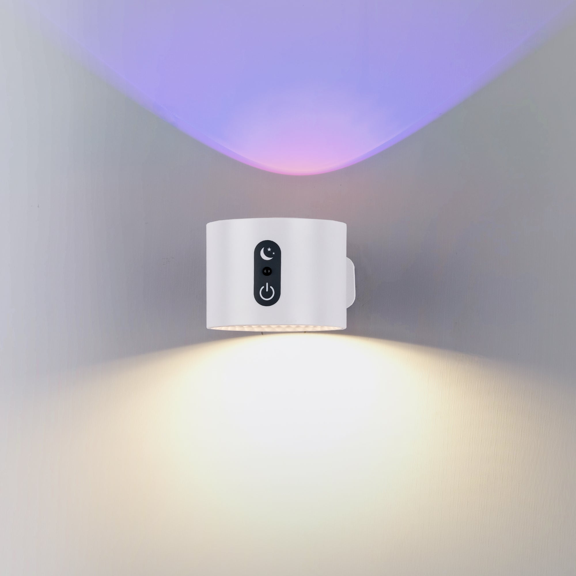 LED Indoor Wall Light, Battery, Wireless Wall Lamp, Dimmable with Remote Control, UP and Down Wall Light, 360° Rotatable Rechargeable for Stairs, Living Room, Bedroom, White