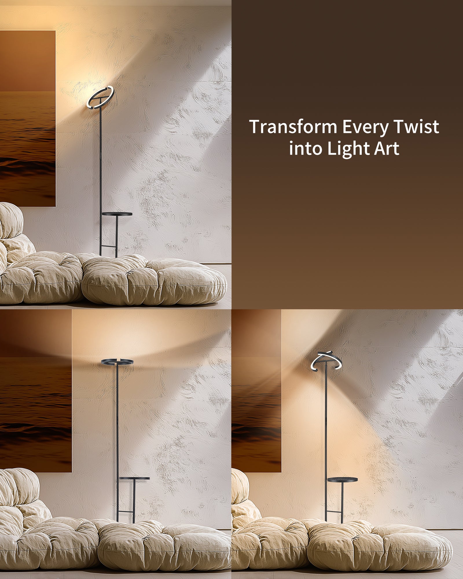 36W LED-Stehleuchte, dimmbar 2700K-6500K, 350° drehbares Hauptlicht, integrierter Tisch, 360° flexibles Seitenlicht, Fernbedienung und Touch-Steuerung, für Wohnzimmer und Schlafzimmer