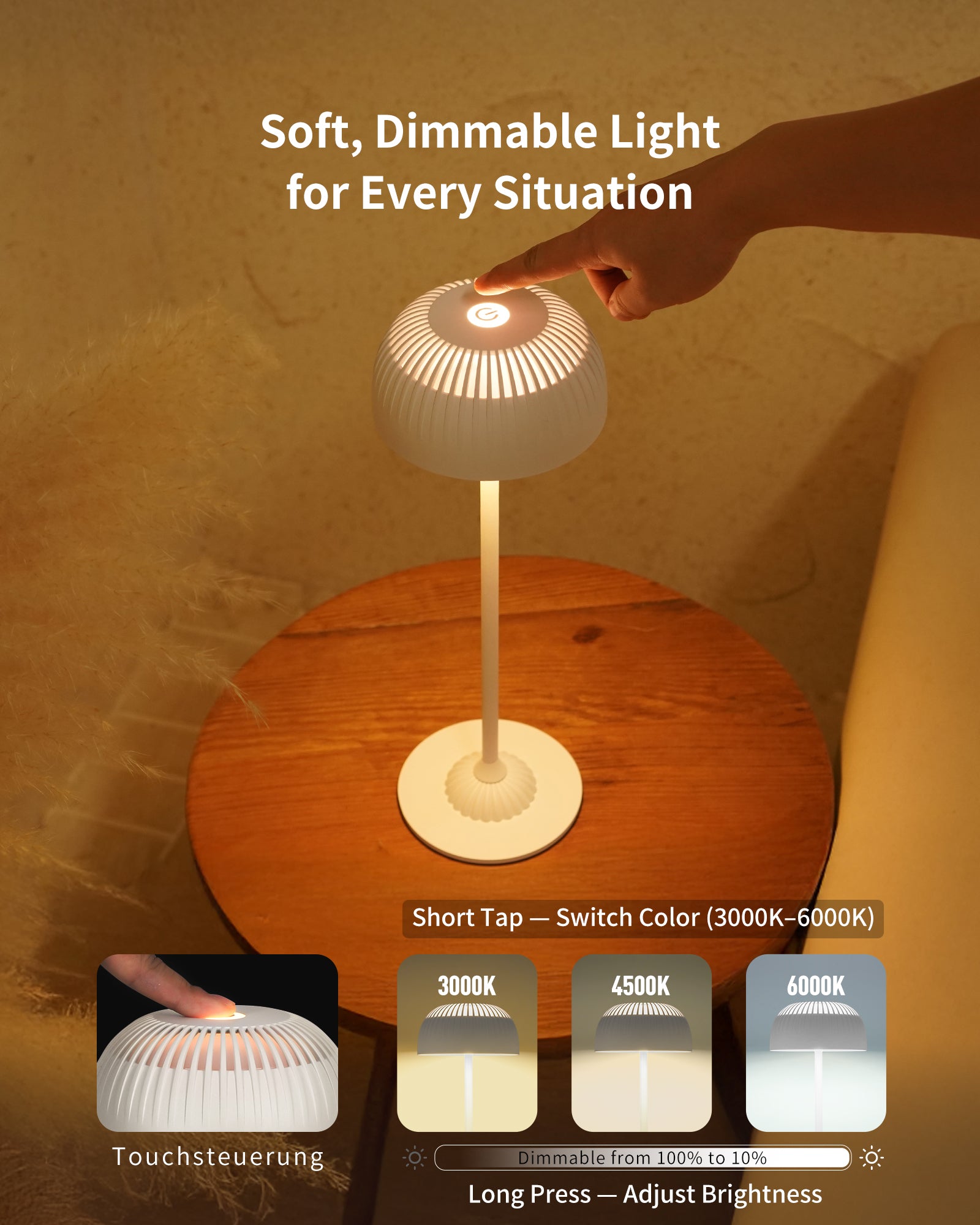 Touch Dimmable Wireless Table Lamp