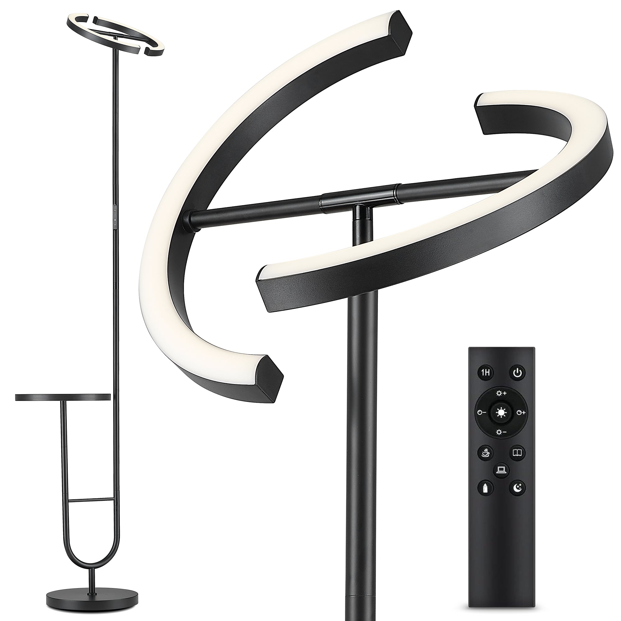 36W LED-Stehleuchte, dimmbar 2700K-6500K, 350° drehbares Hauptlicht, integrierter Tisch, 360° flexibles Seitenlicht, Fernbedienung und Touch-Steuerung, für Wohnzimmer und Schlafzimmer
