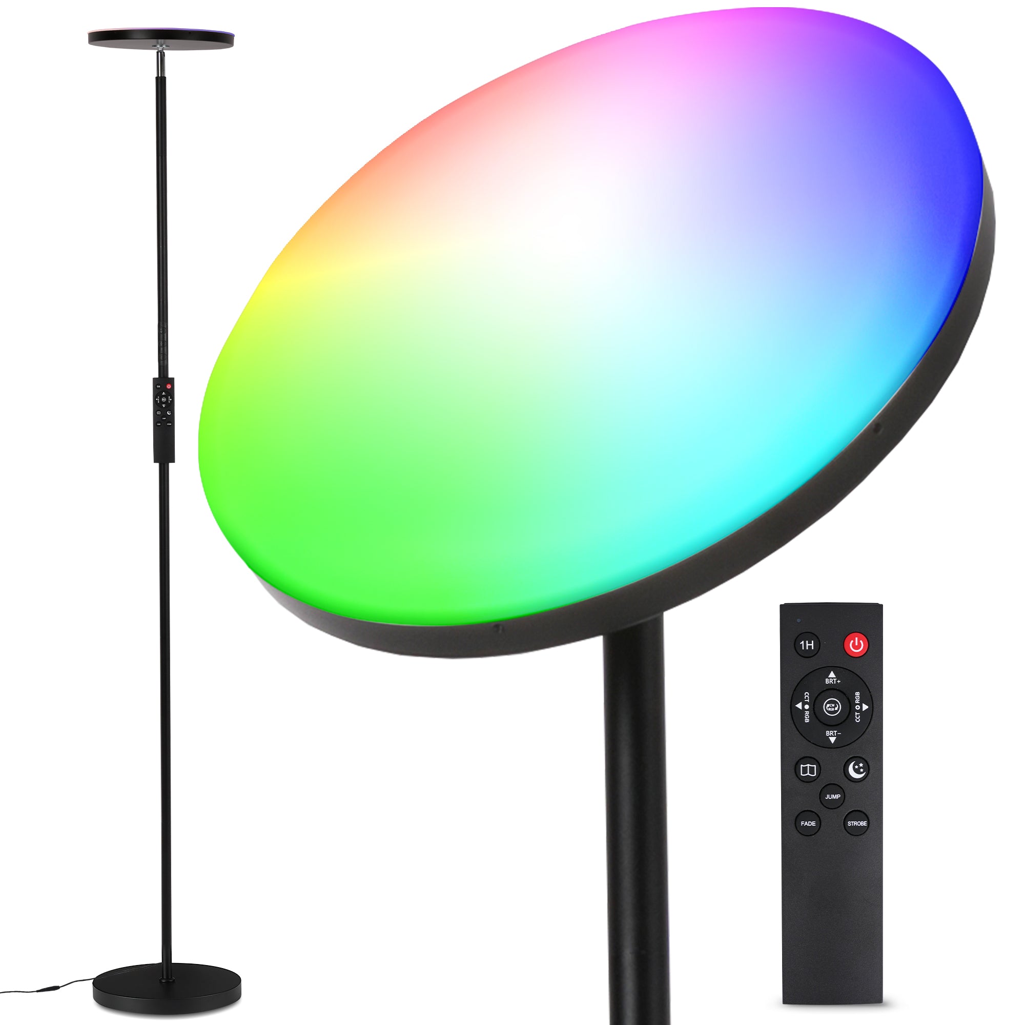 LED Floor Lamp Ceiling Floodlight, 36 W Super Bright Dimmable Floor Lamp 2700 K - 6500 K RGB Continuous Dimming, Remote Control and Touch Control for Living Room Bedroom Office