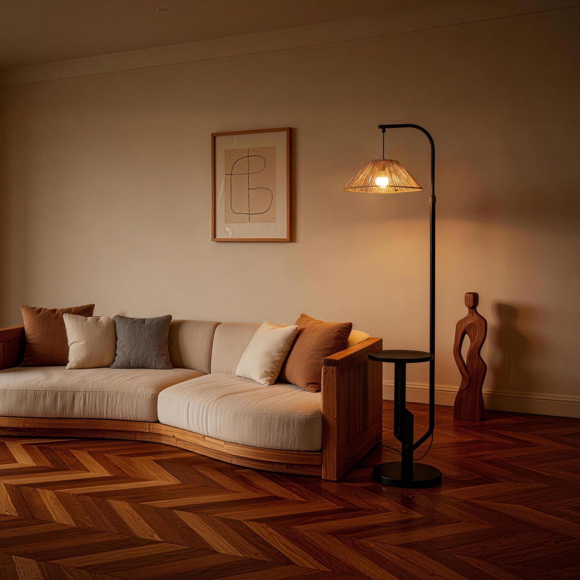 Rattan Floor Lamp with Shelf WOVI FL15