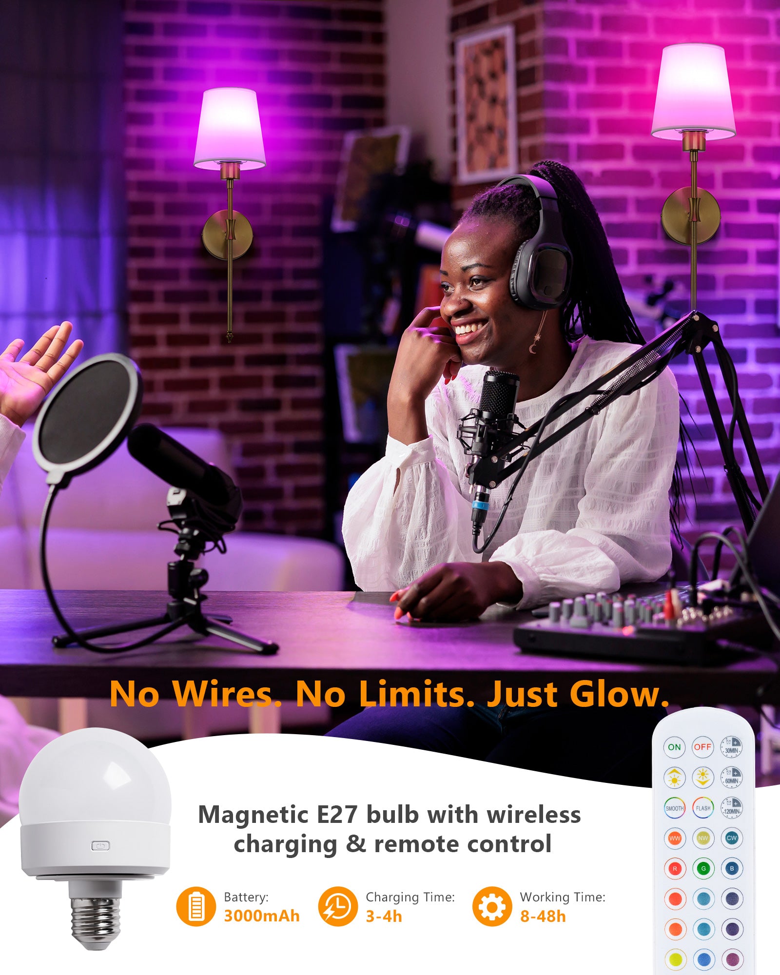 Rechargeable Wireless Wall Sconce Lights Set of 2 – Vintage Elegant Fabric Shade Magnetic RGB Bulb with Remote Control, Battery Operated Wall Lights for Bedroom & Living Room, Gold