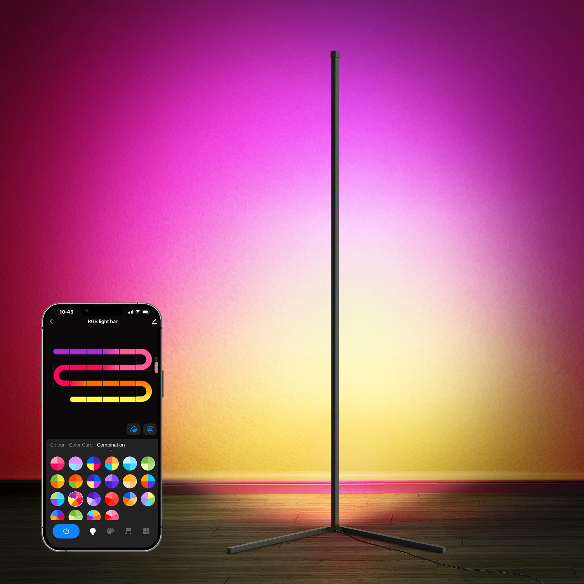 150cm Dimmable LED Floor Lamp Detachable Black with RGBIC