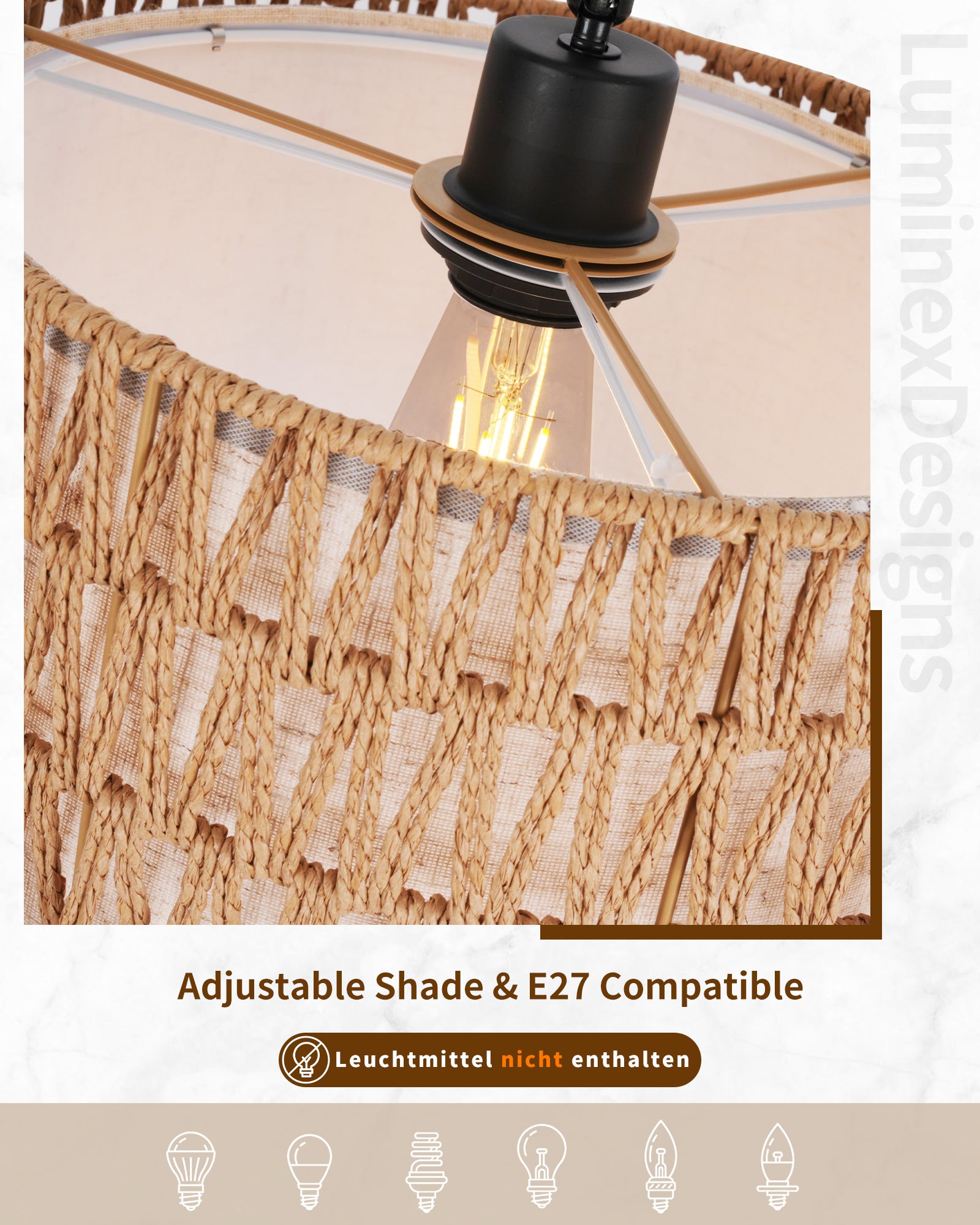 Rattan Floor Lamp Boho Floor Lamps for Living Room with Rattan & Fabric Shades, Foot Switch Control, Easy Assembly Tall Black Floor Lamp for Bedroom Office, Bulb not Included