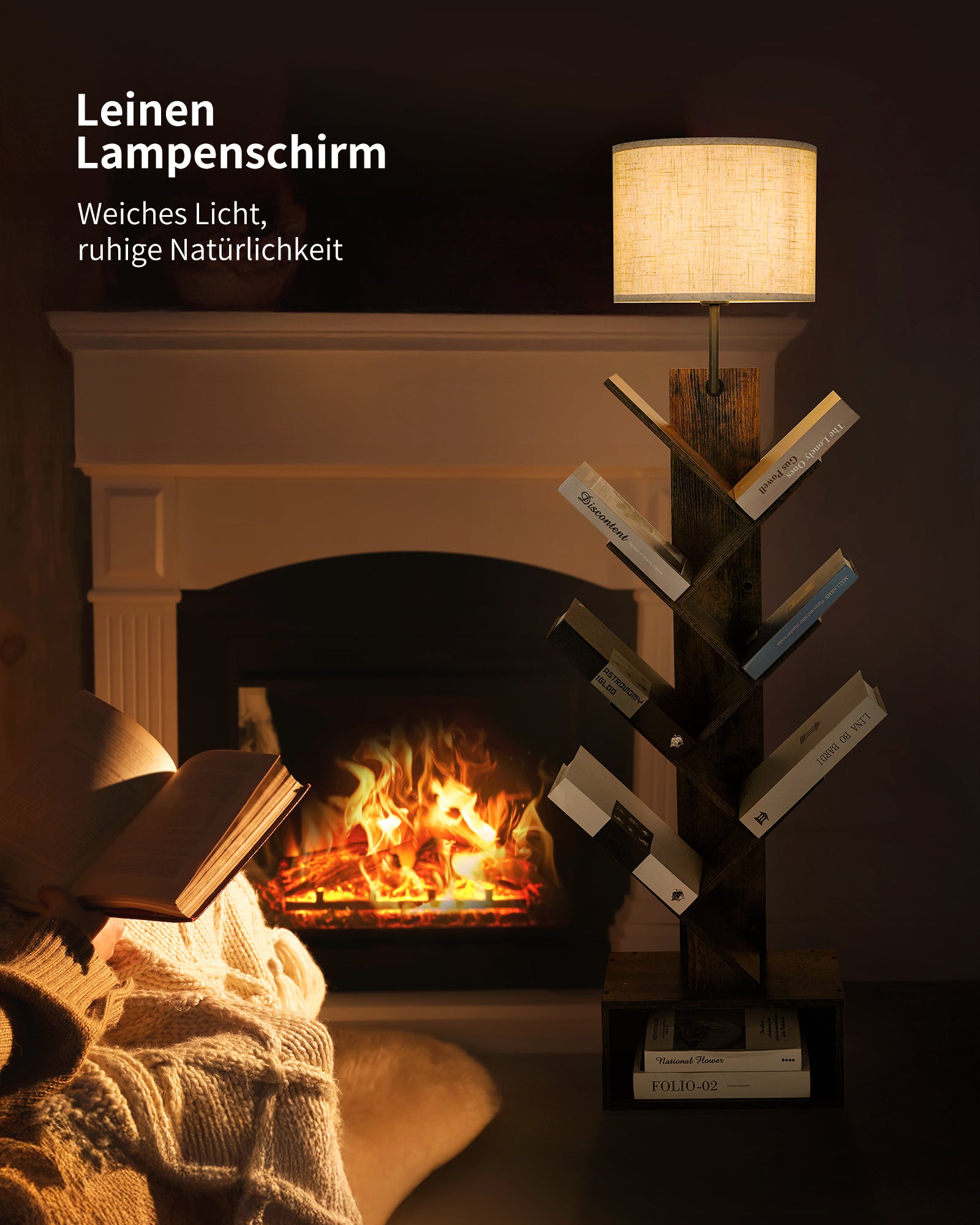 Tree Shaped Floor Lamp with Bookshelf E27 Base for Living Room Bedroom Office Without Bulb