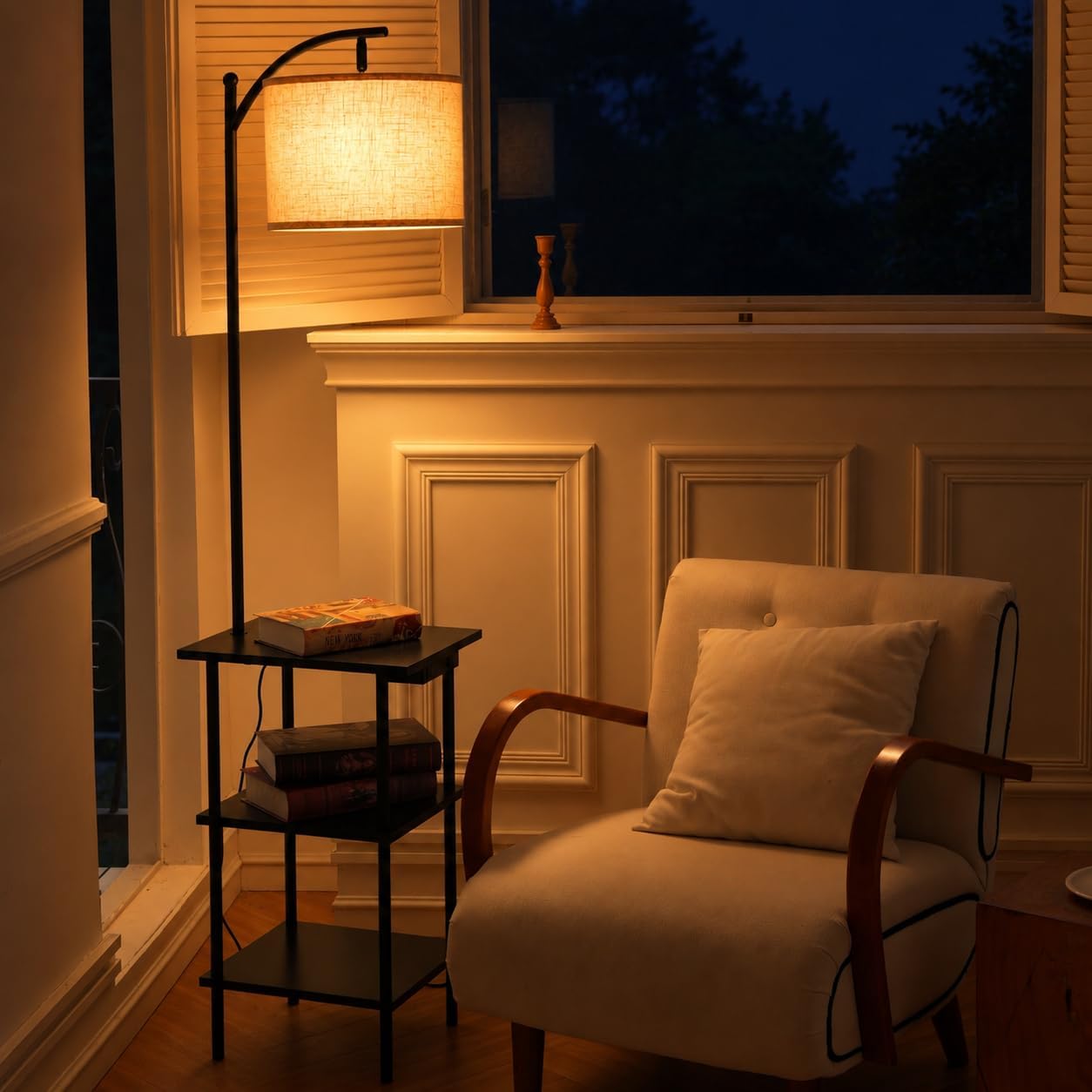Vintage Floor Lamp with 3-Tier Shelf