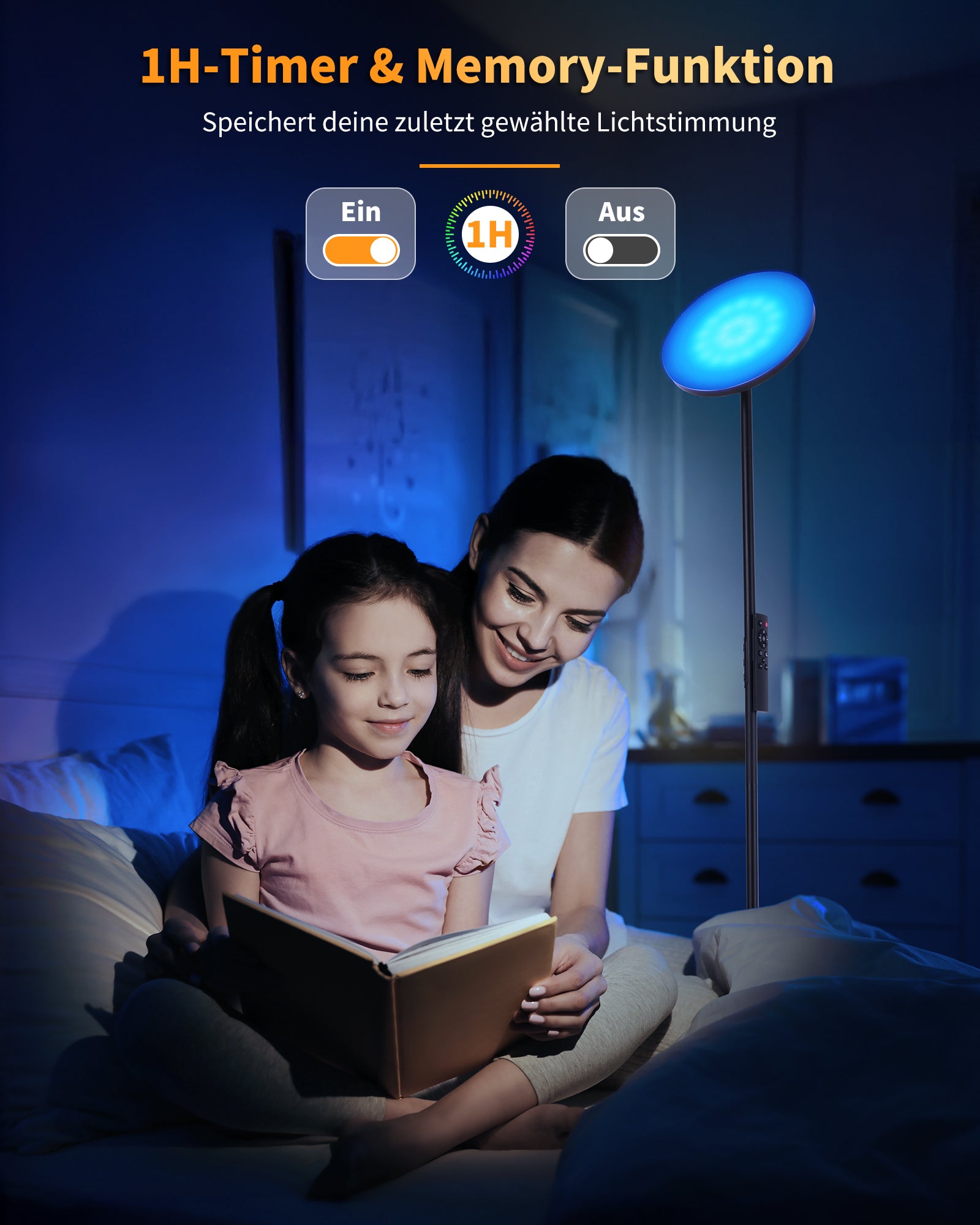 LED Floor Lamp Ceiling Floodlight, 36 W Super Bright Dimmable Floor Lamp 2700 K - 6500 K RGB Continuous Dimming, Remote Control and Touch Control for Living Room Bedroom Office
