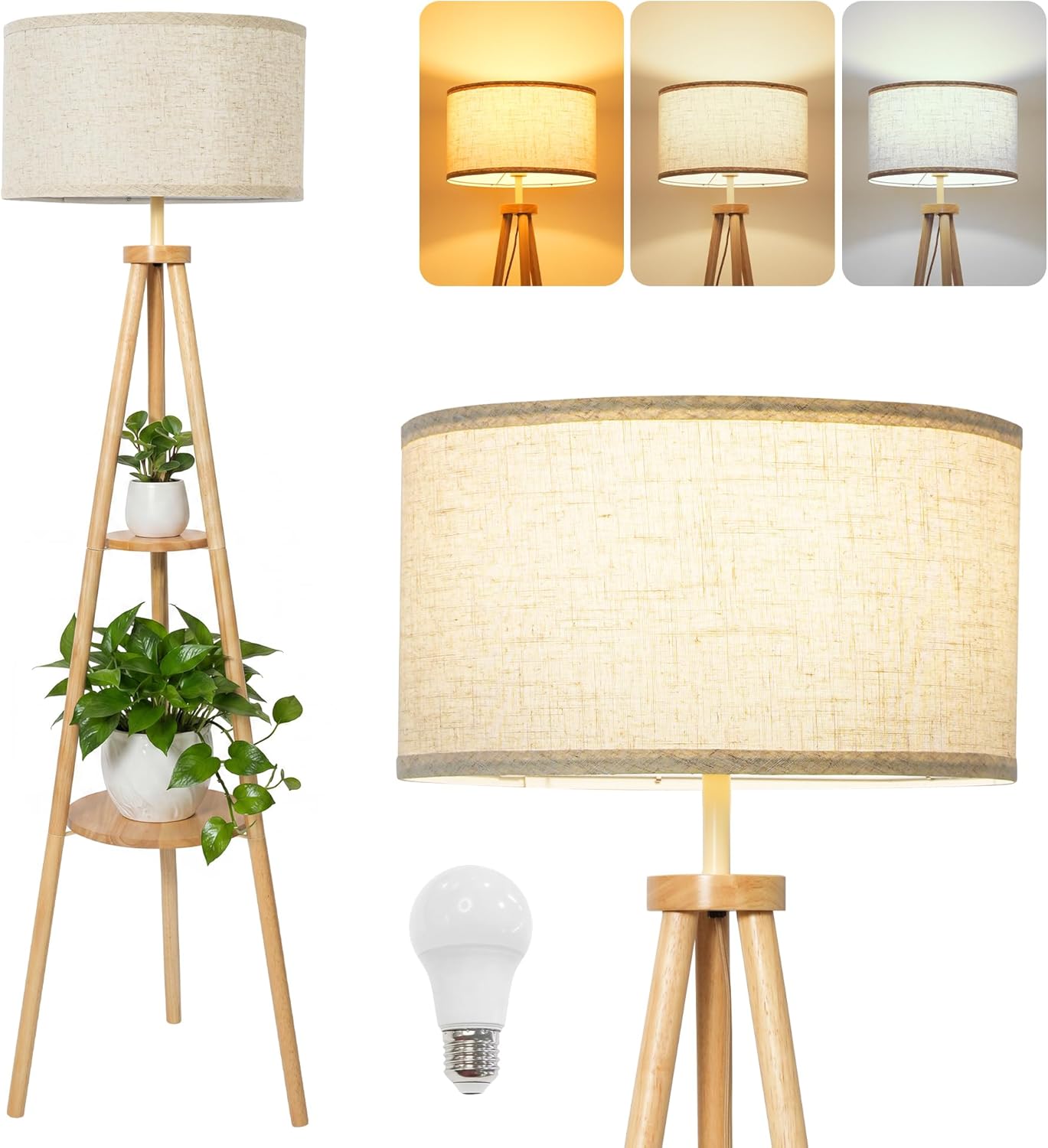 Tripod Floor Lamp with Linen Lampshade