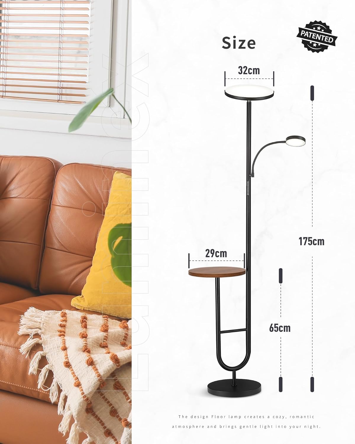 LED Uplighter Floor Lamp with Table & Reading Light