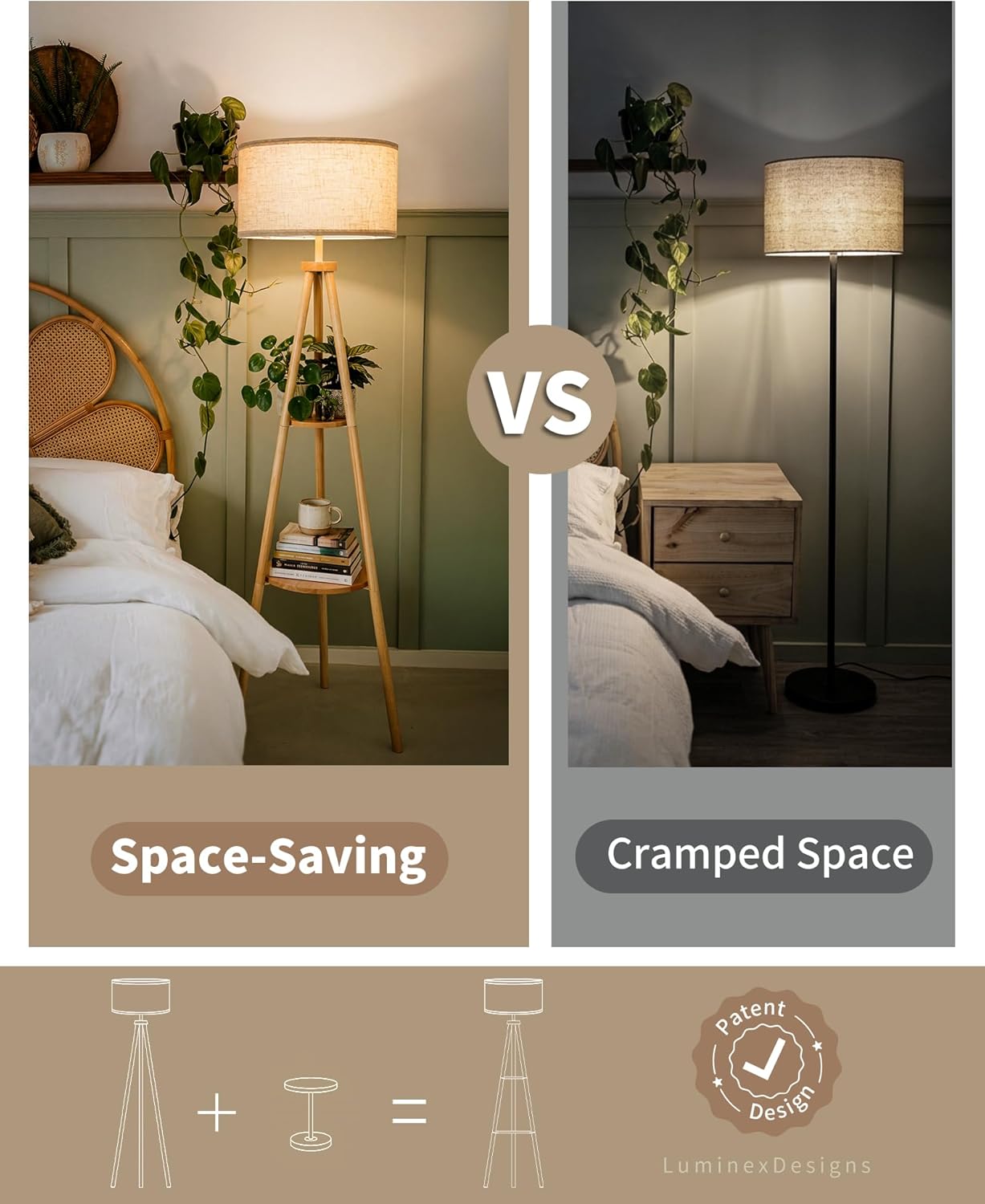 Tripod Floor Lamp with Linen Lampshade