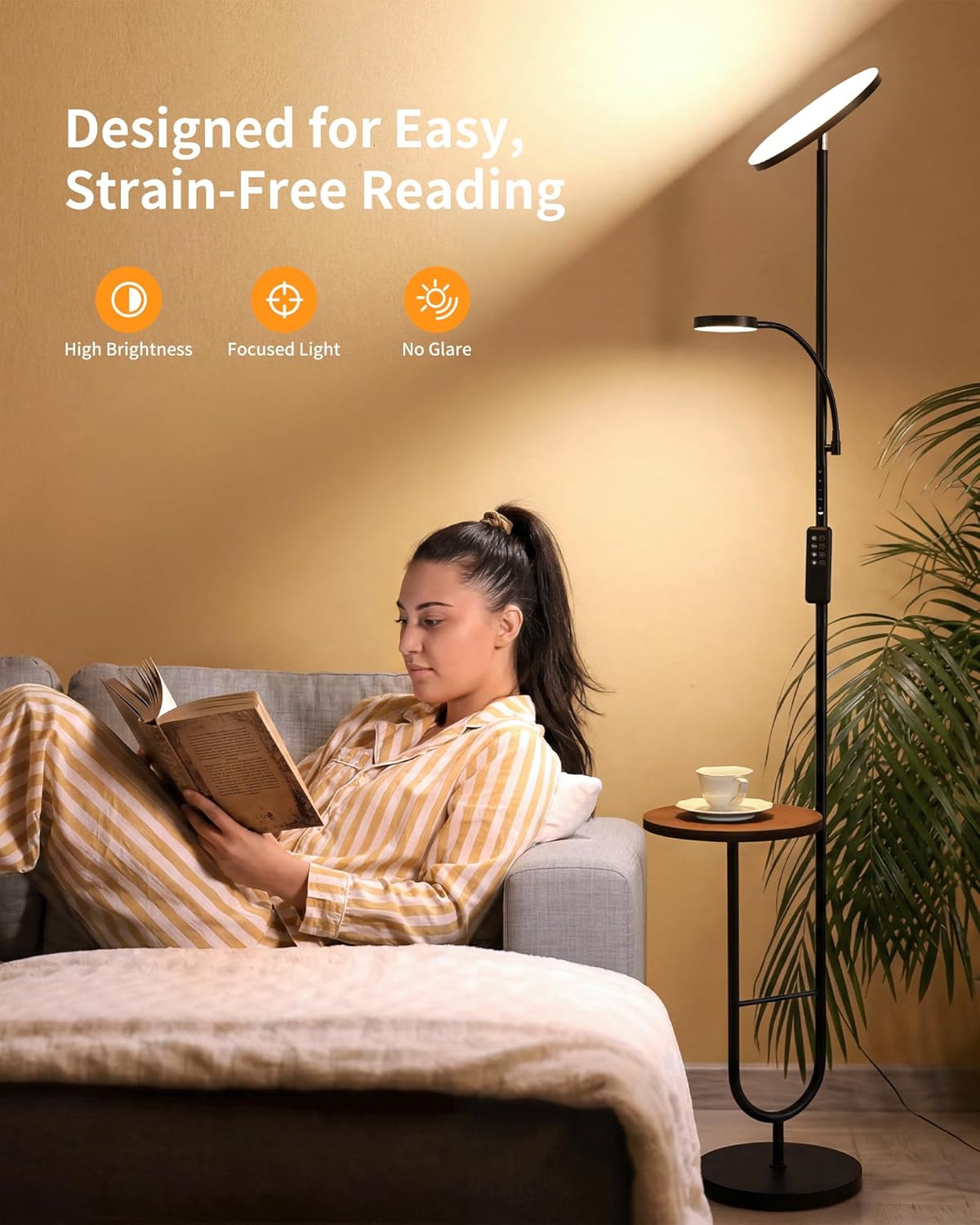 LED Uplighter Floor Lamp with Table & Reading Light