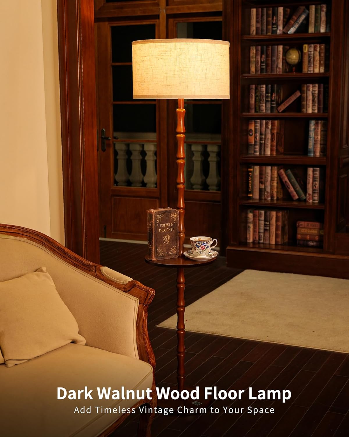 Vintage Wooden Floor Lamp Walnut with Shelf