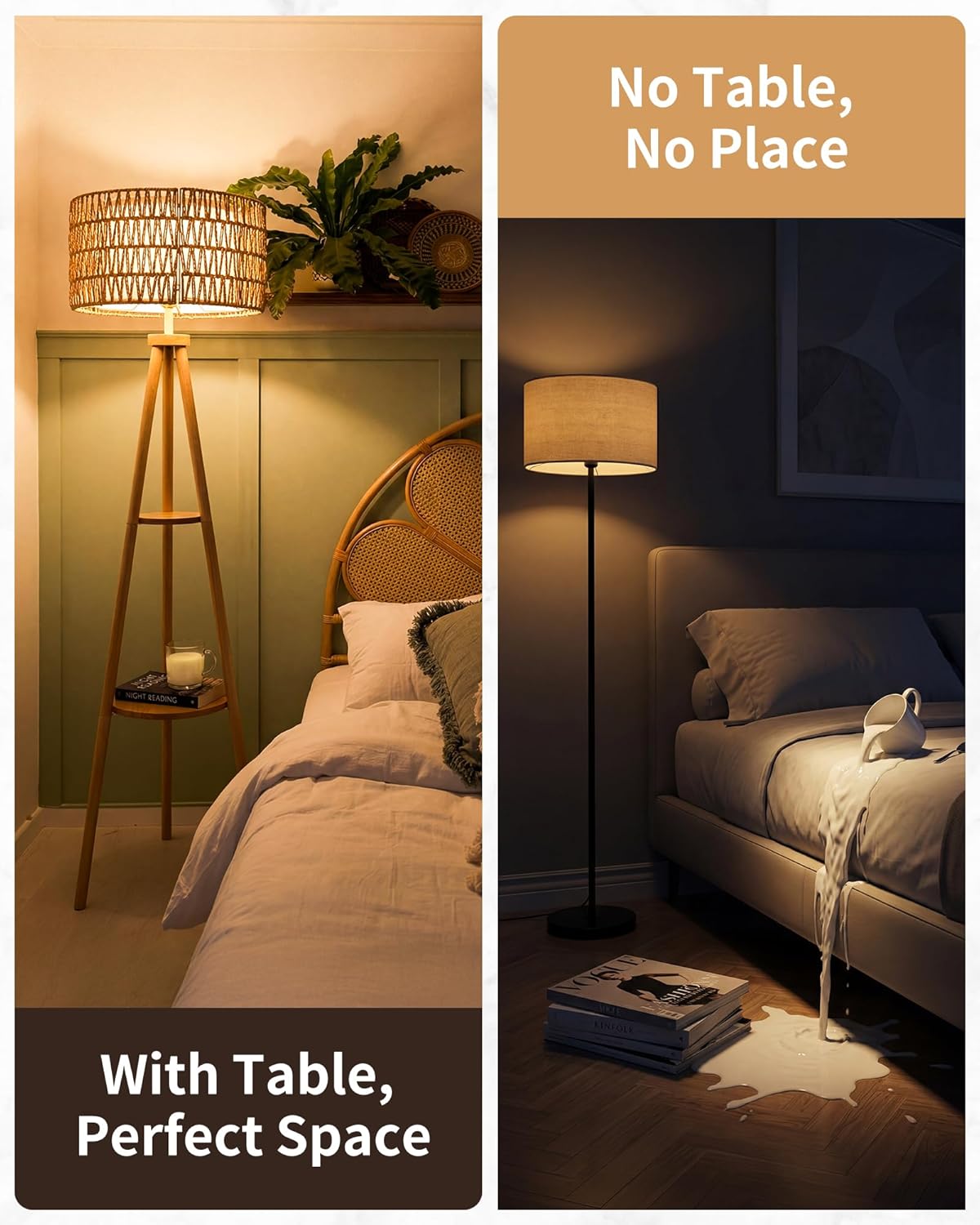 Tripod Floor Lamp with 2er Linen Lampshade