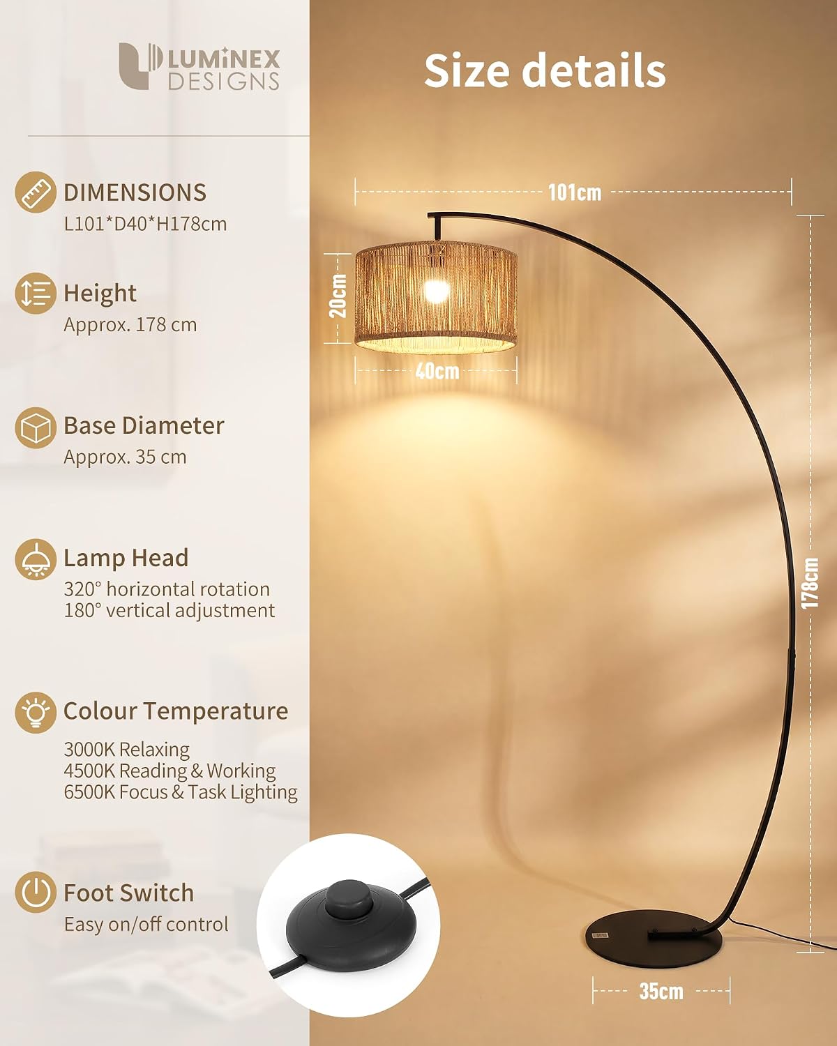Boho Arc Floor Lamp for Living Room OVEL FL22