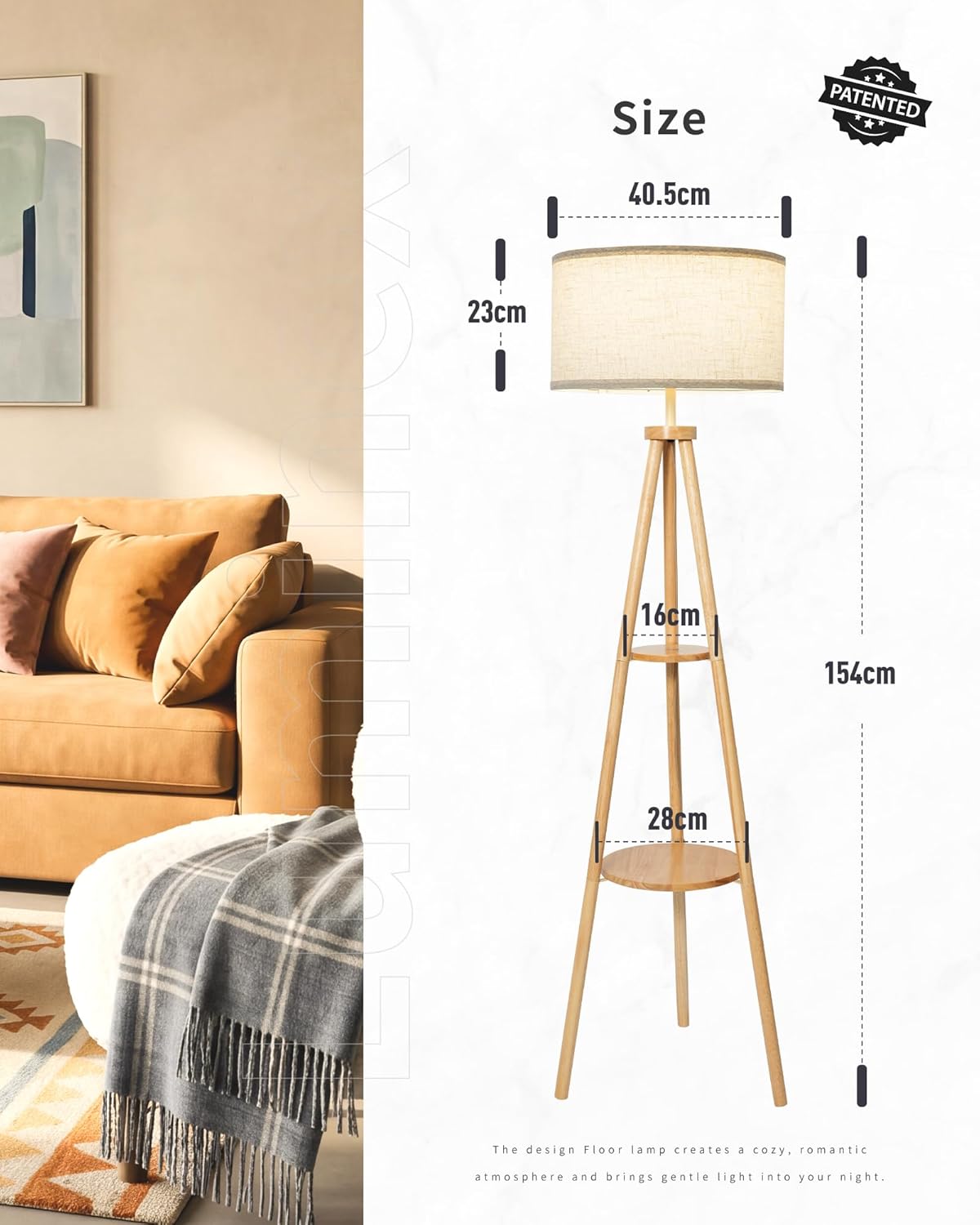 Tripod Floor Lamp with Linen Lampshade