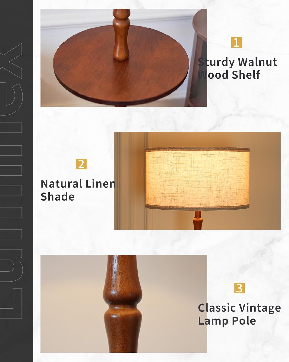 Vintage Wooden Floor Lamp Walnut with Shelf