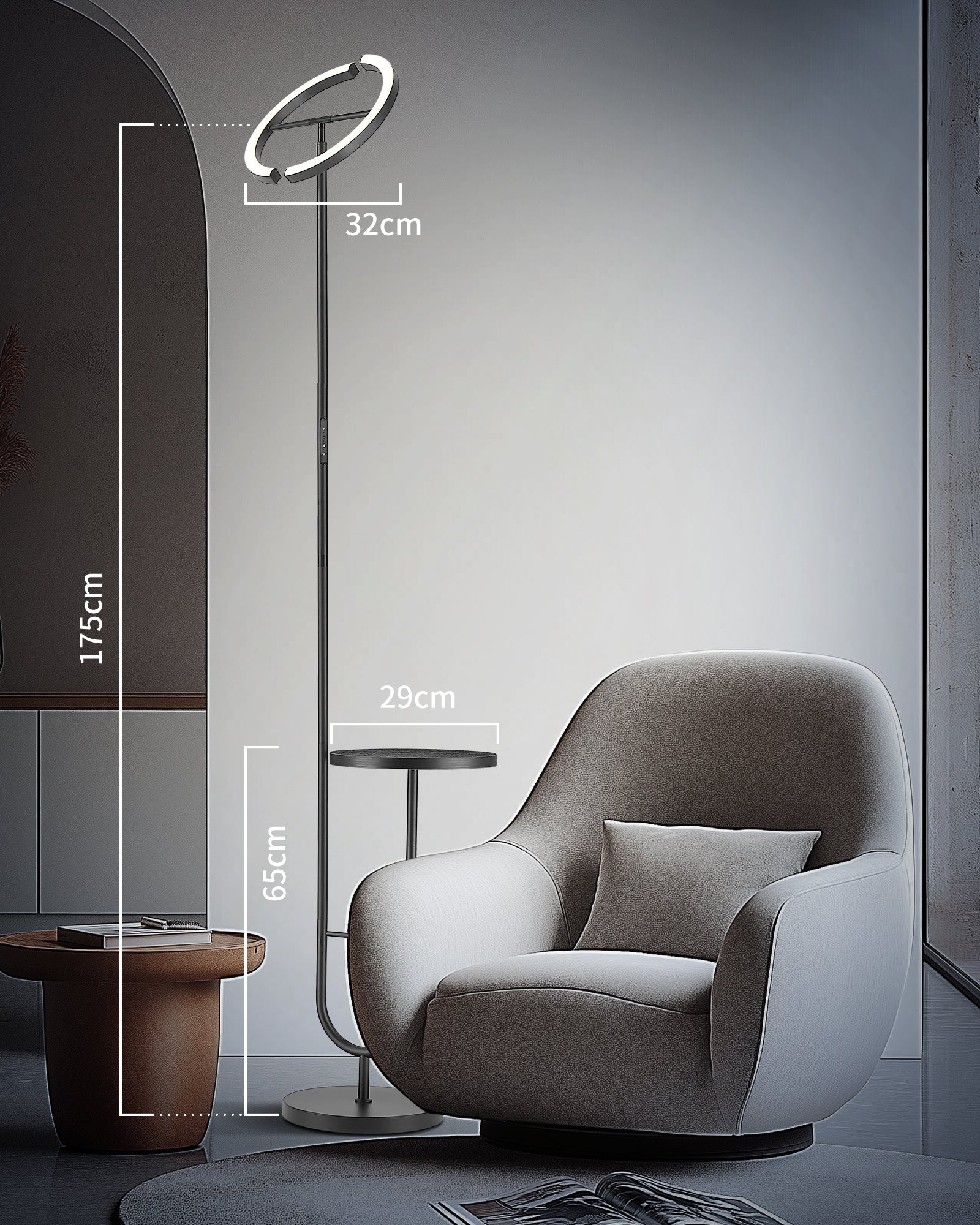 36W Dimmable LED Floor Lamp with 350° Rotatable Main Light