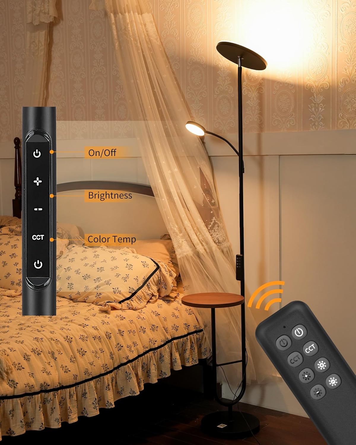 LED Uplighter Floor Lamp with Table & Reading Light