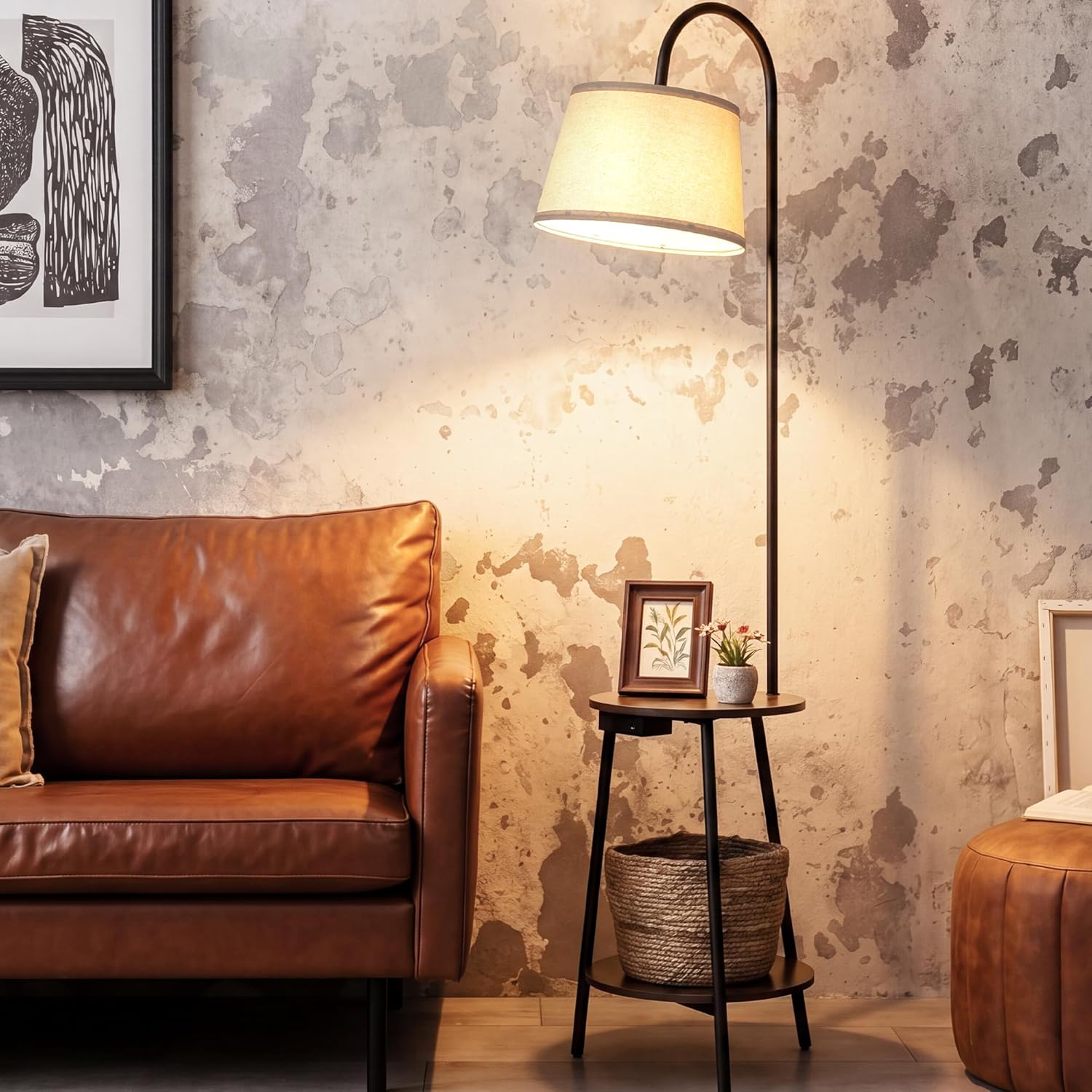 Vintage Floor Lamp with Shelves