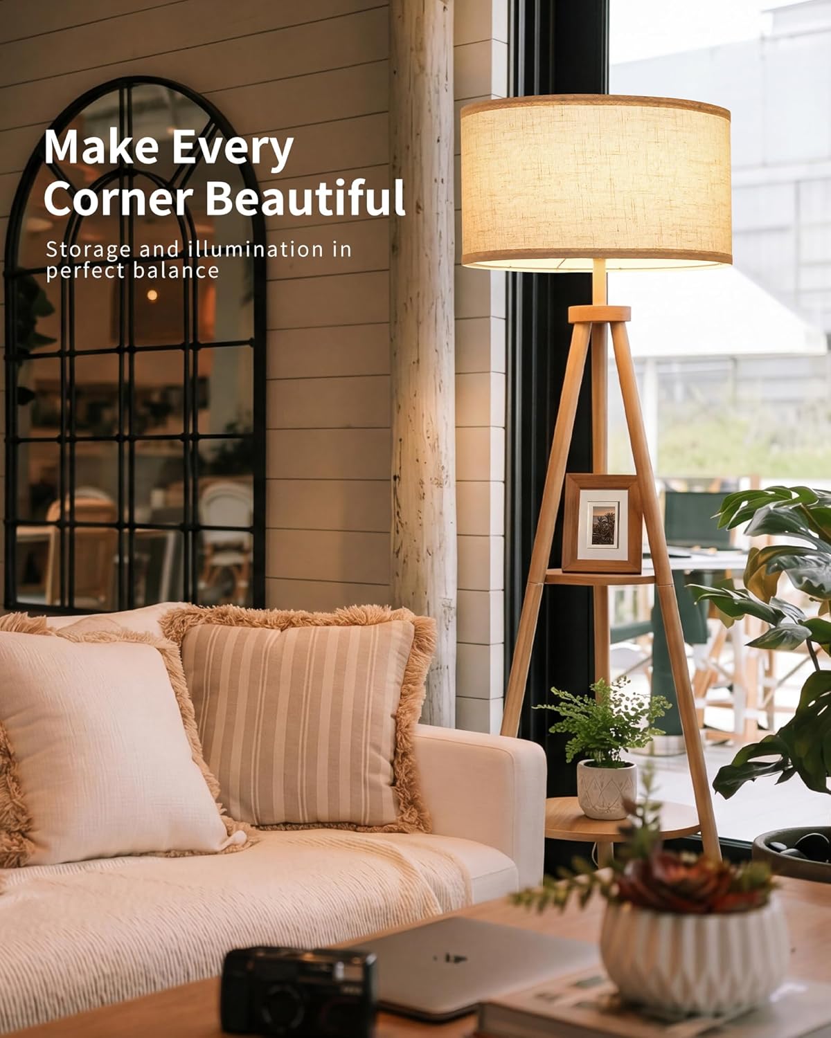 Tripod Floor Lamp with Linen Lampshade