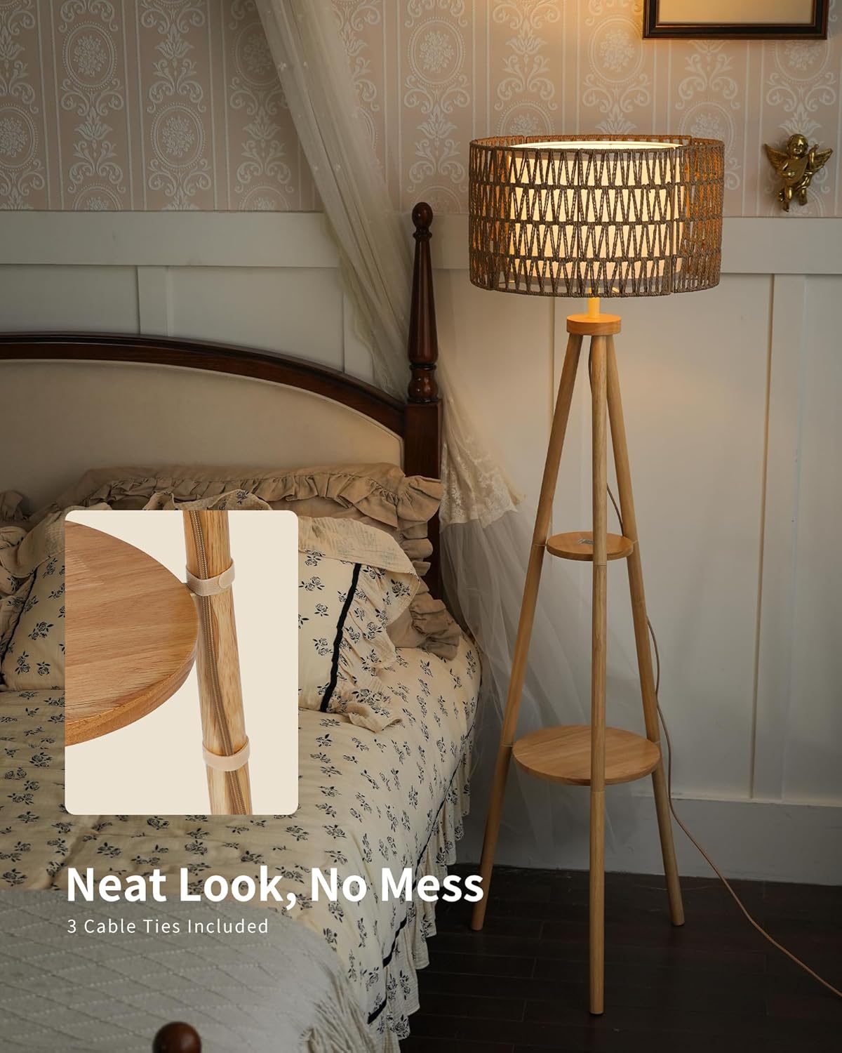 Tripod Floor Lamp with 2er Linen Lampshade