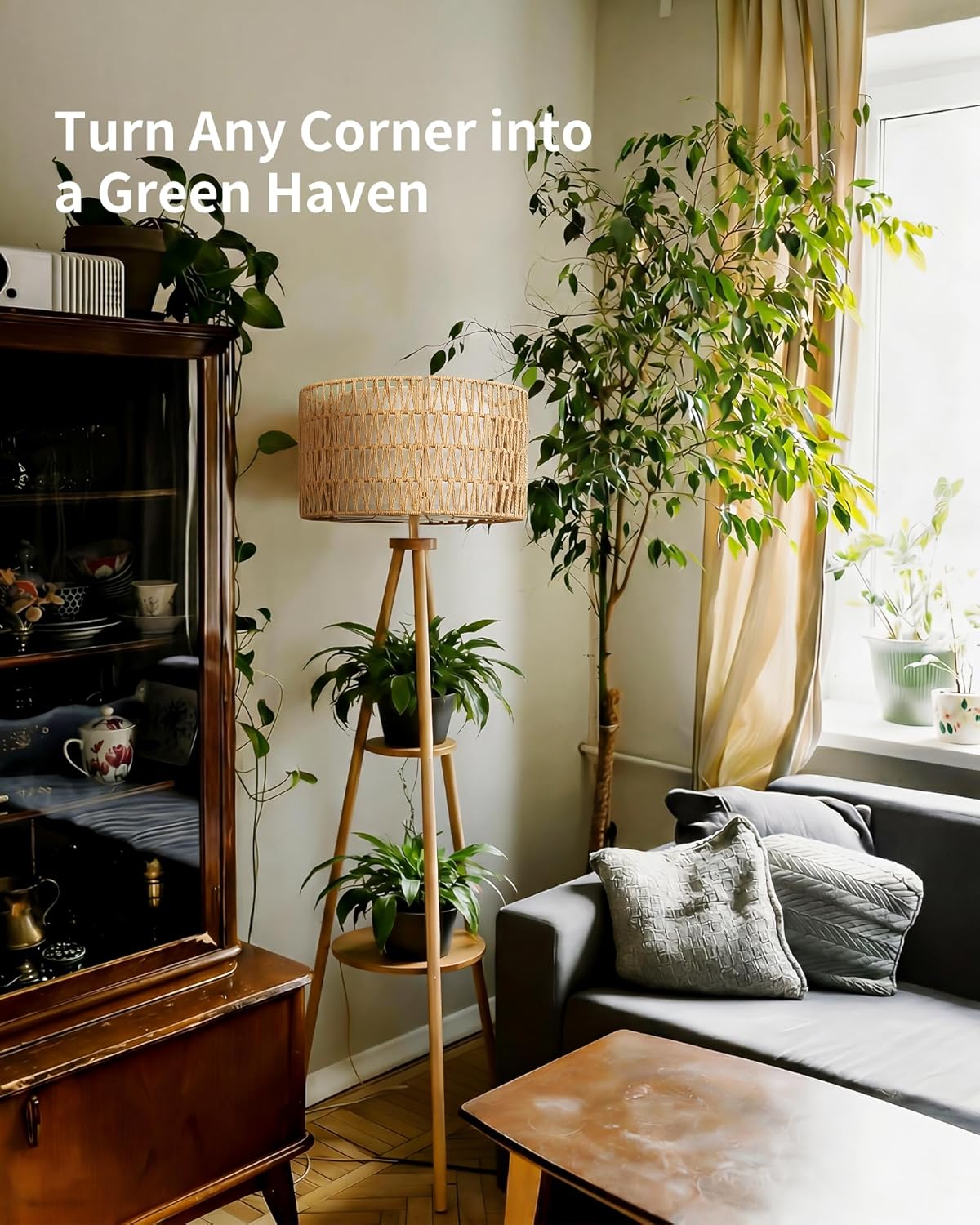 Tripod Floor Lamp with 2er Linen Lampshade