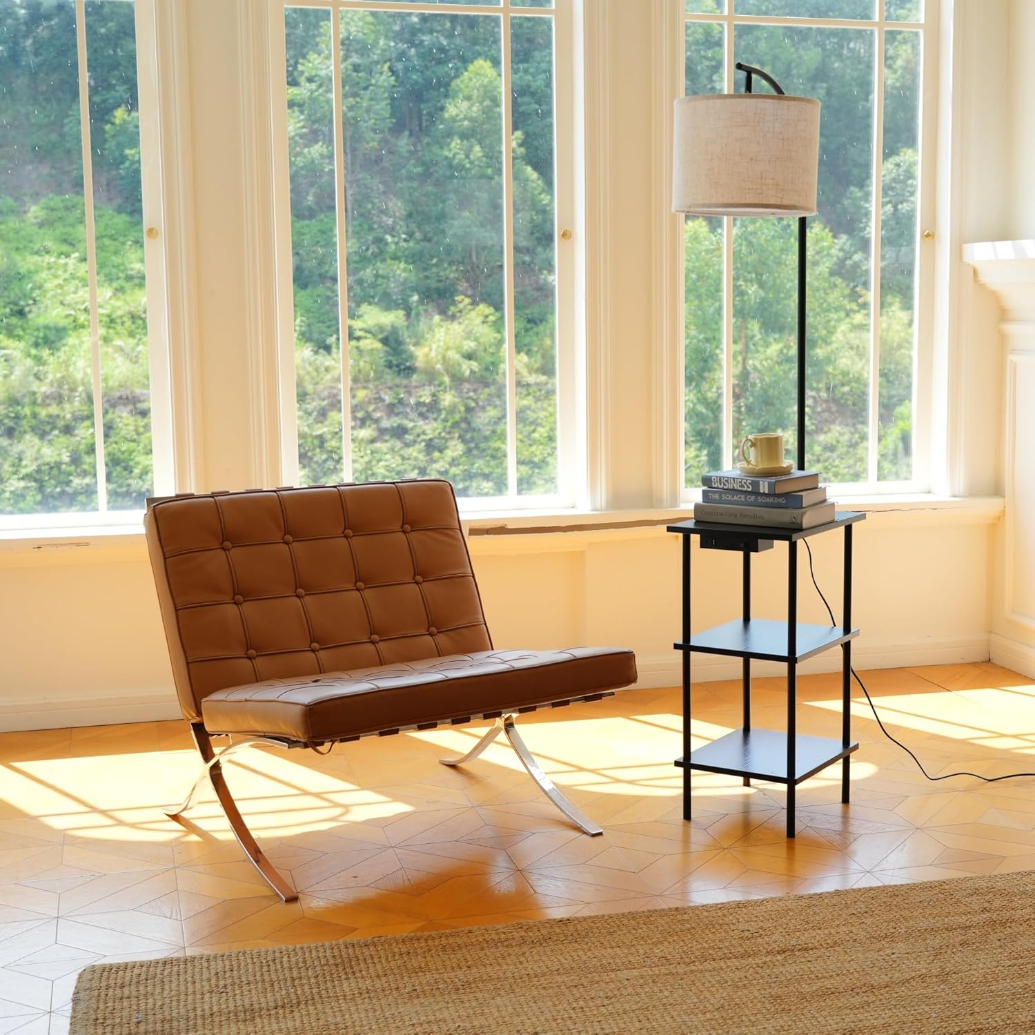 Vintage Floor Lamp with 3-Tier Shelf