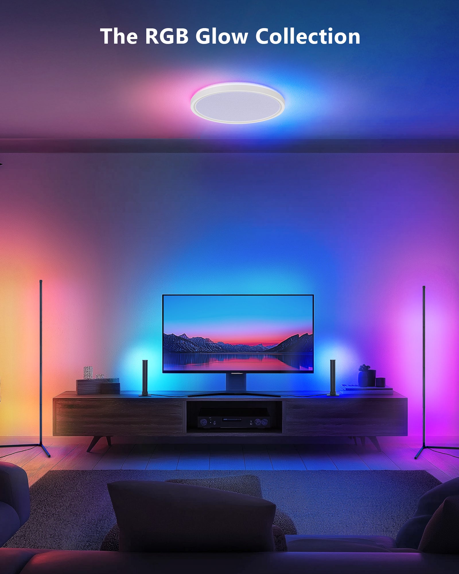 Dimmbare LED Stehleuchte 150cm abnehmbar schwarz mit RGBIC – 16 Millionen Farben, Musikmodus, Timer &amp; 300 Szenenmodi für die perfekte Wohnzimmerbeleuchtung