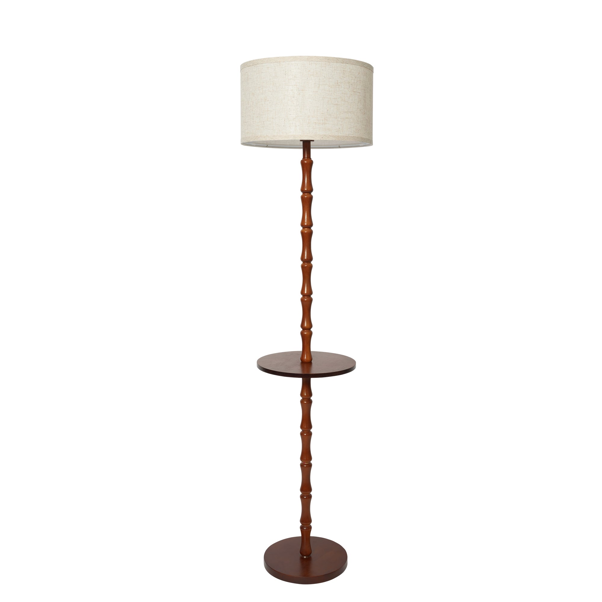 Vintage Wooden Floor Lamp Walnut with Shelf WOVI FL13